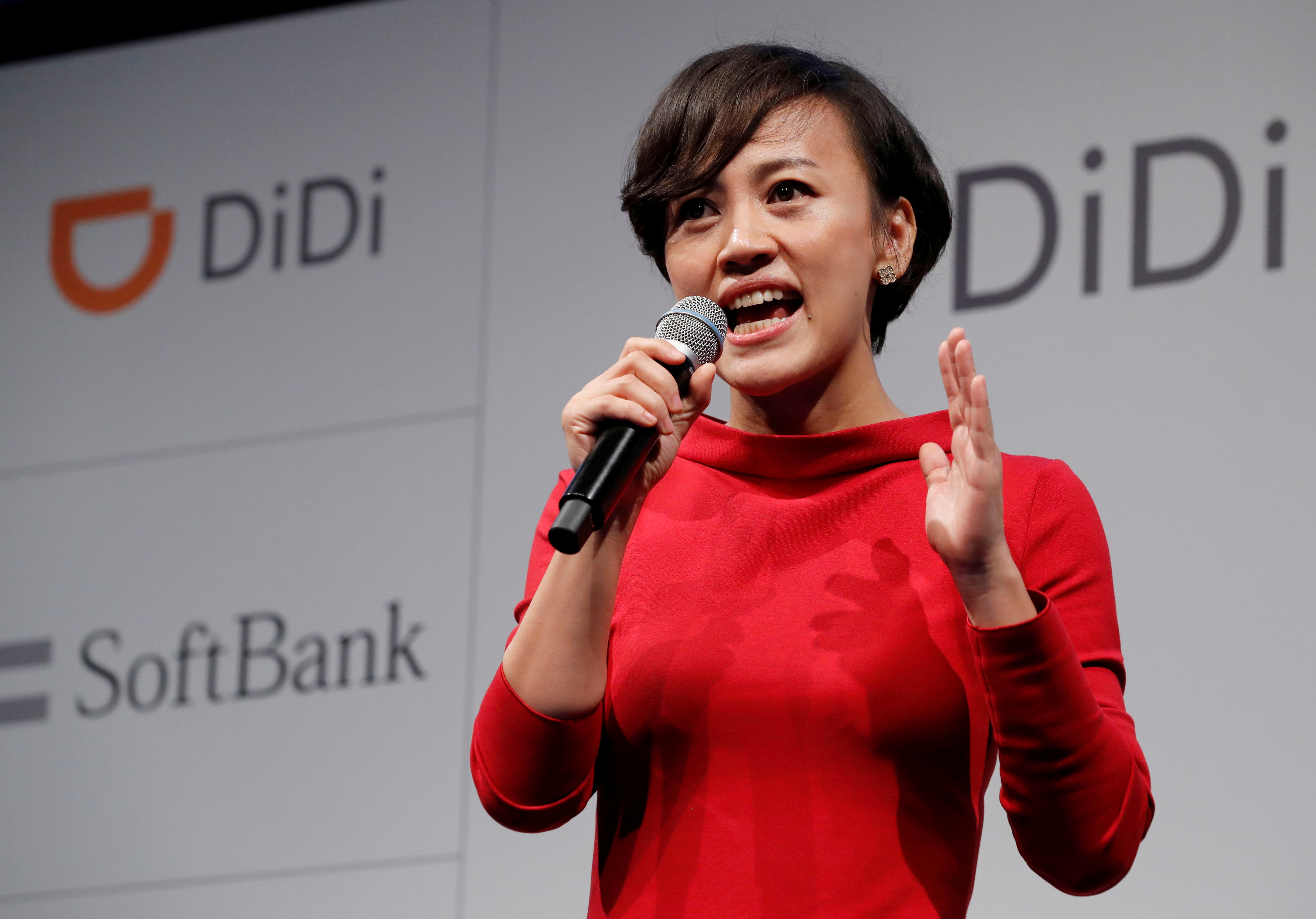 President of Didi Chuxing Jean Liu speaks during a news conference about their Japanese taxi-hailing joint venture in Tokyo