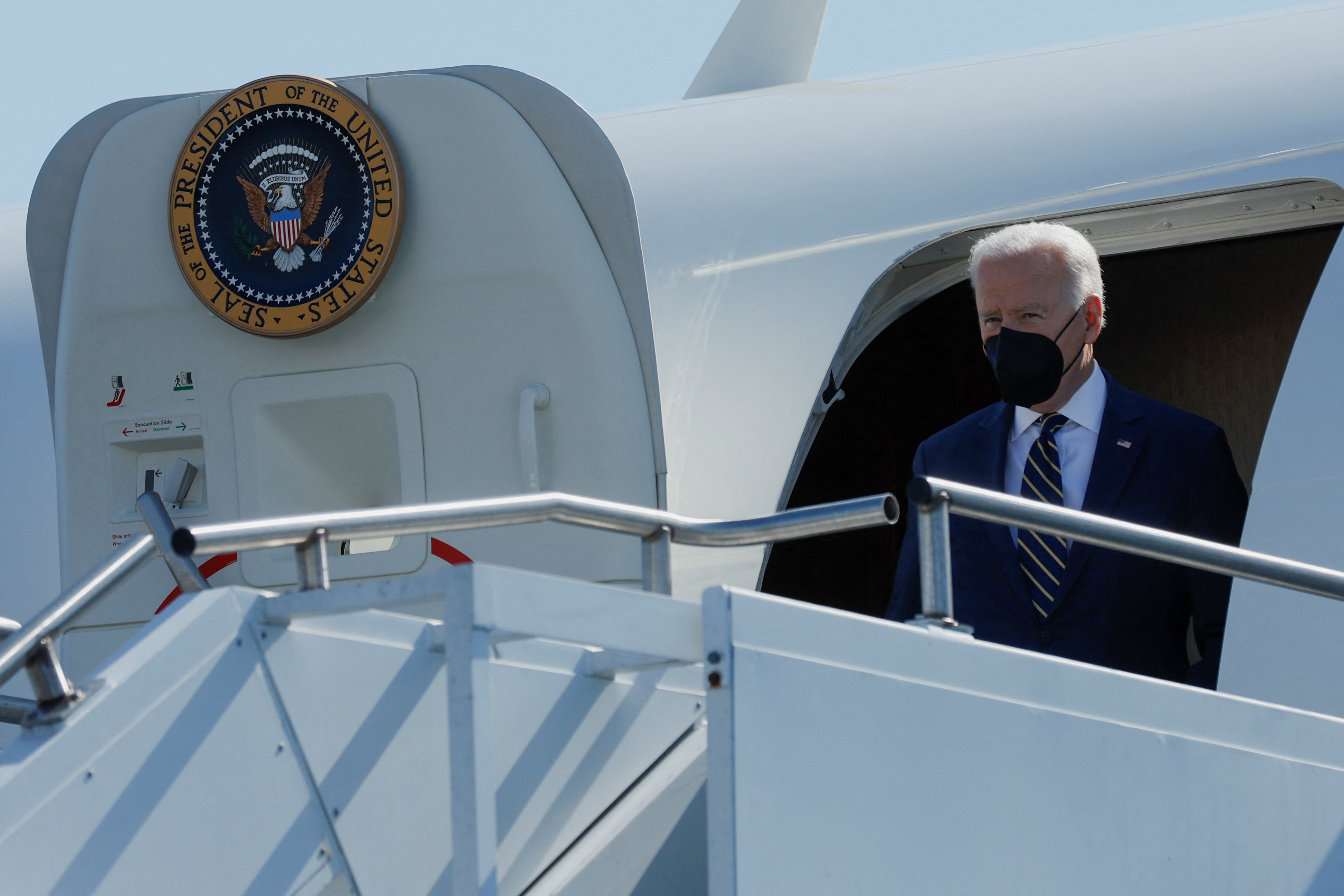 U.S. President Joe Biden arrives aboard Air Force One at Philadelphia International Airport in Philadelphia