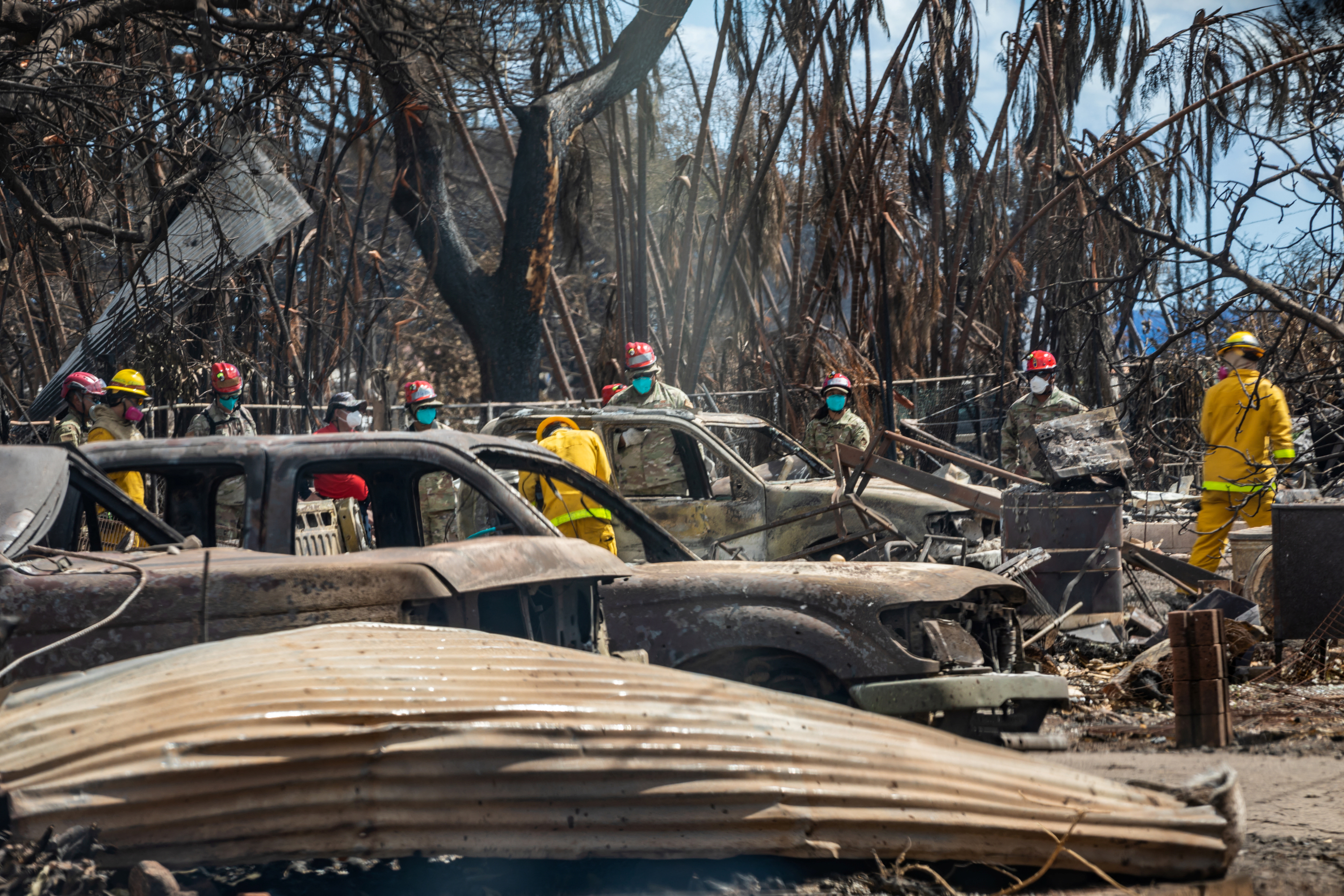 Search, rescue and recovery personnel conduct search operations of areas damaged by Maui wildfires