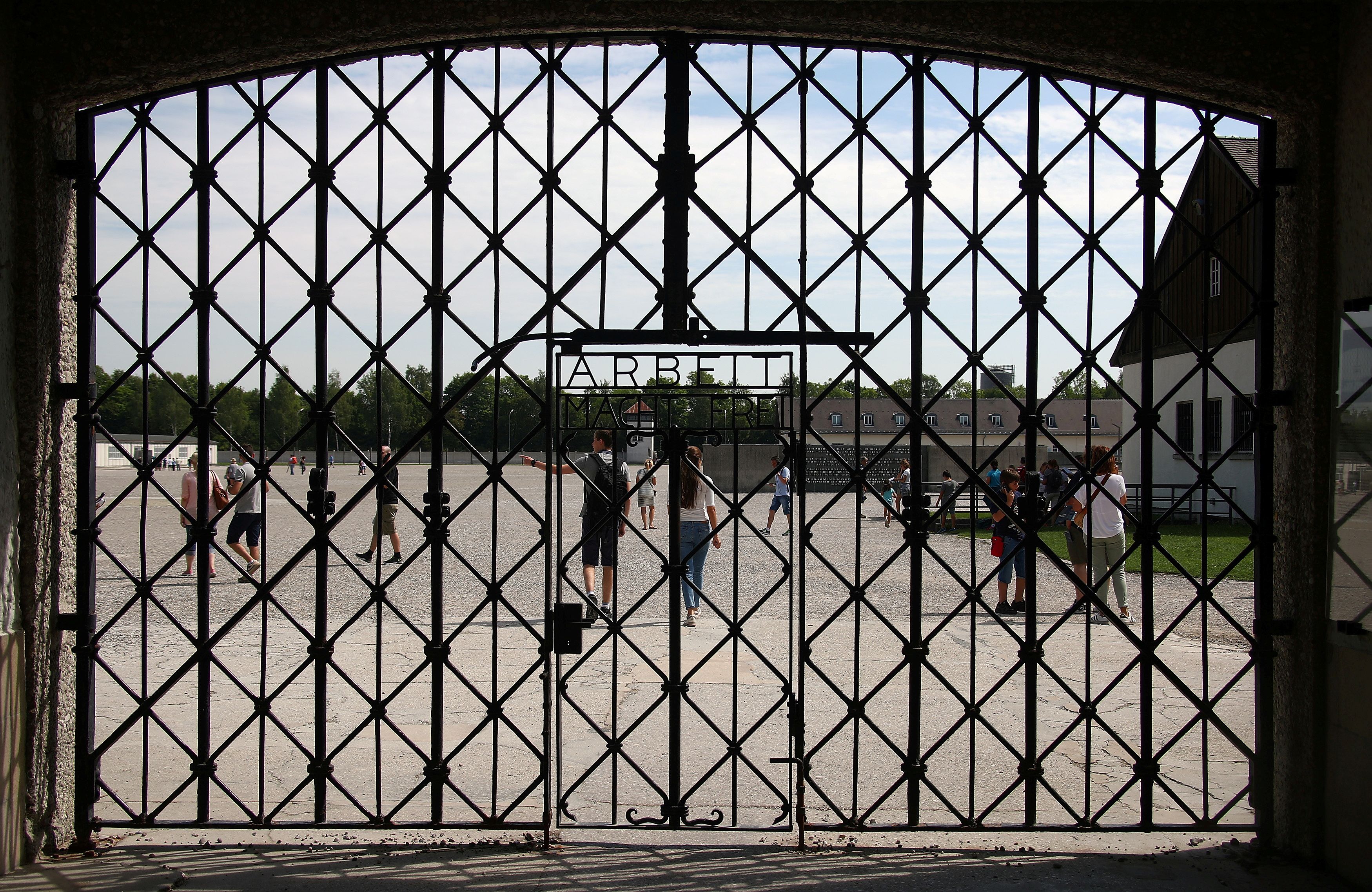 The entrance of the former German Nazi concentration camp in Dachau near Munich