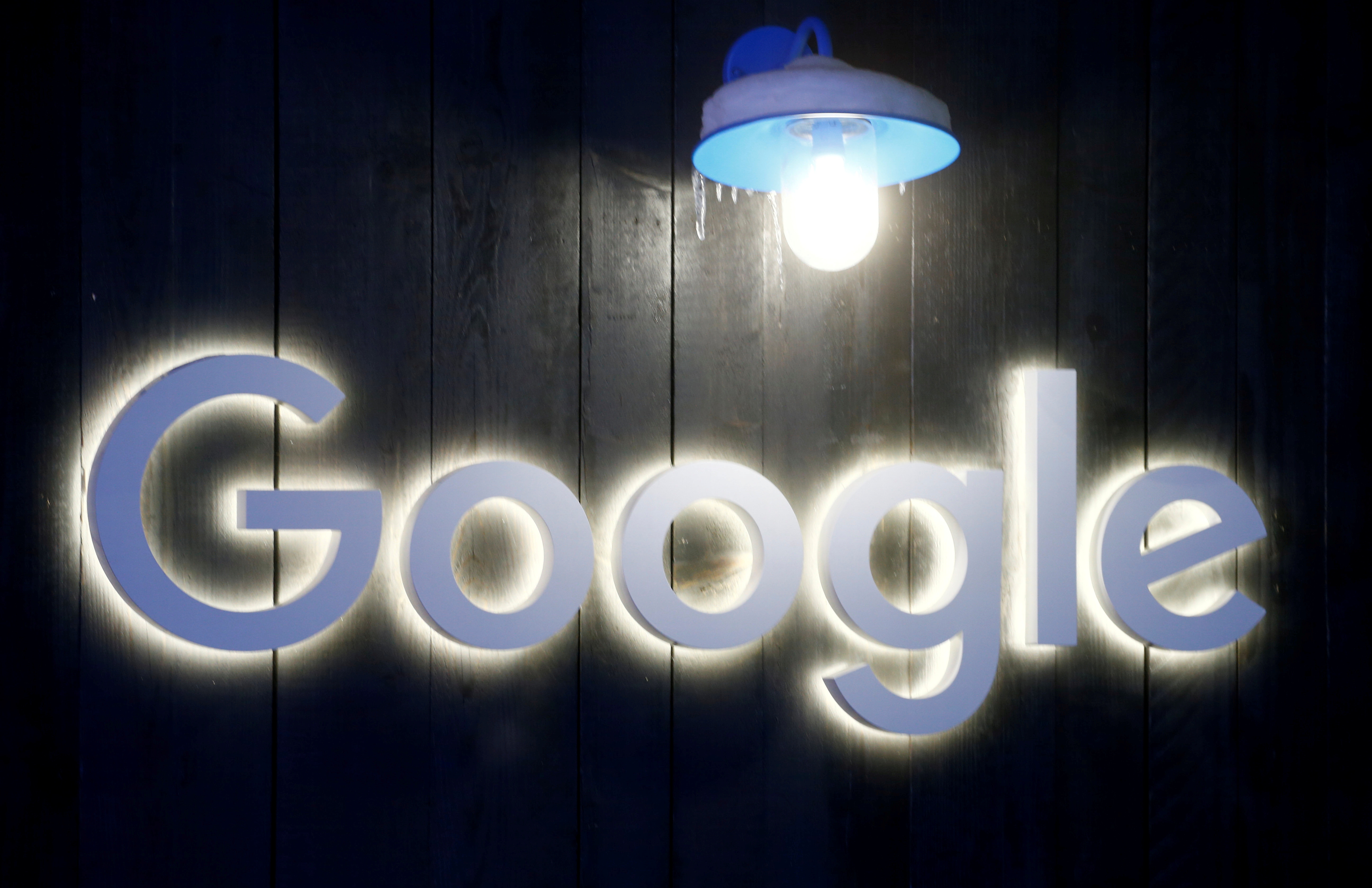 Logo of Google is seen in Davos
