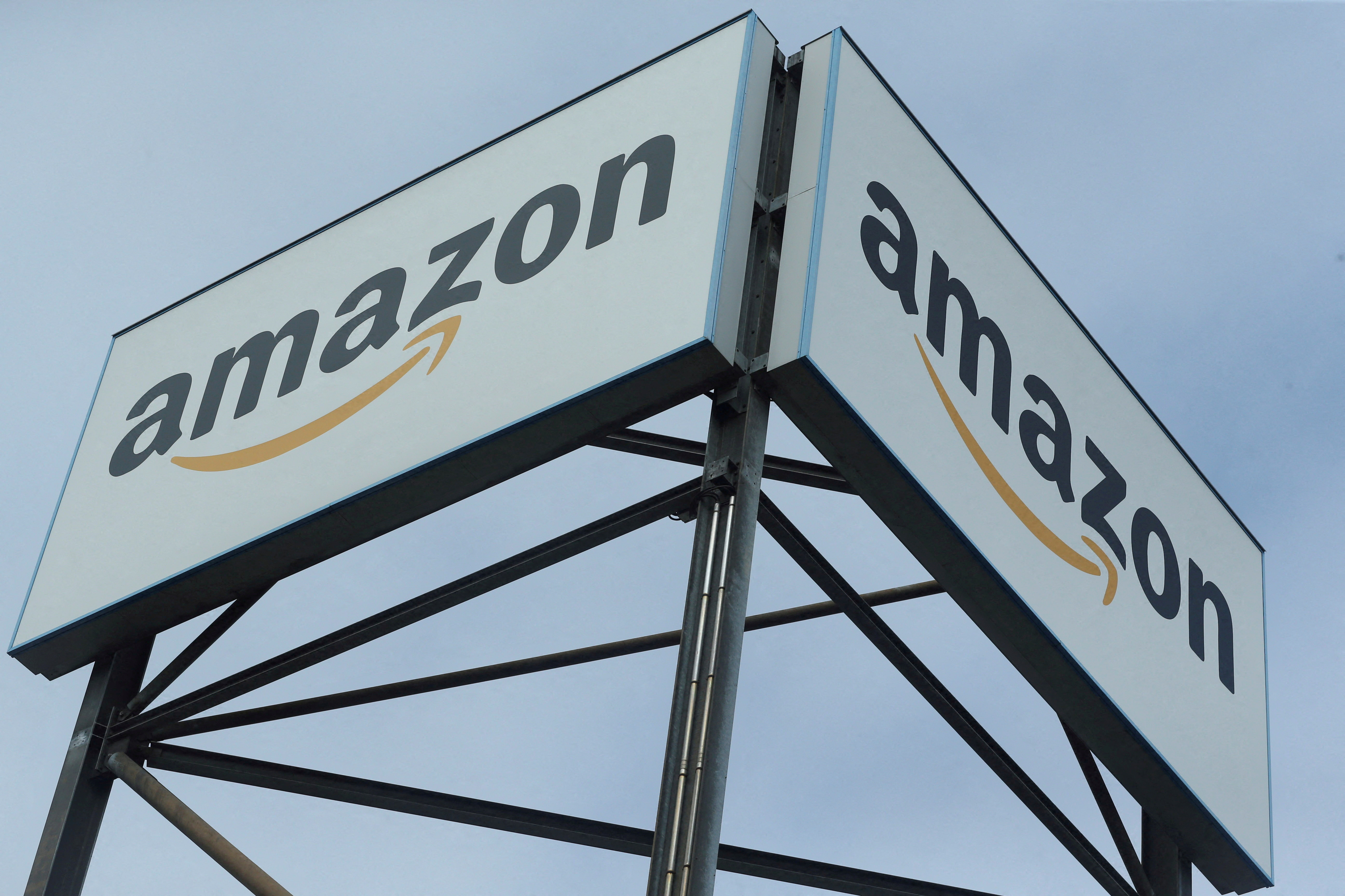 An Amazon logo is pictured at a logistics centre in Mannheim