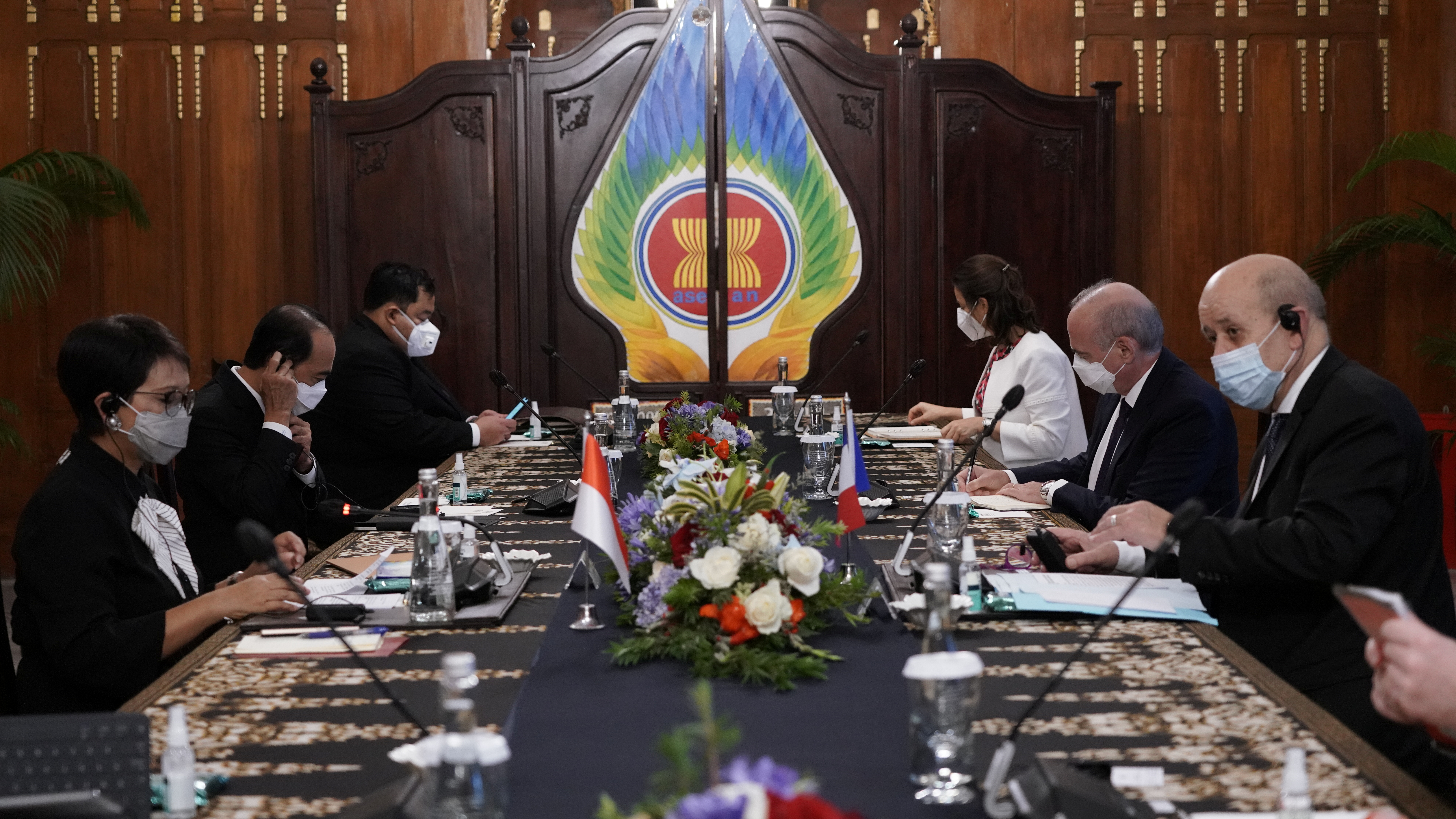 Indonesia's Foreign Minister Retno Marsudi meets with French Foreign Minister Jean-Yves Le Drian in Jakarta