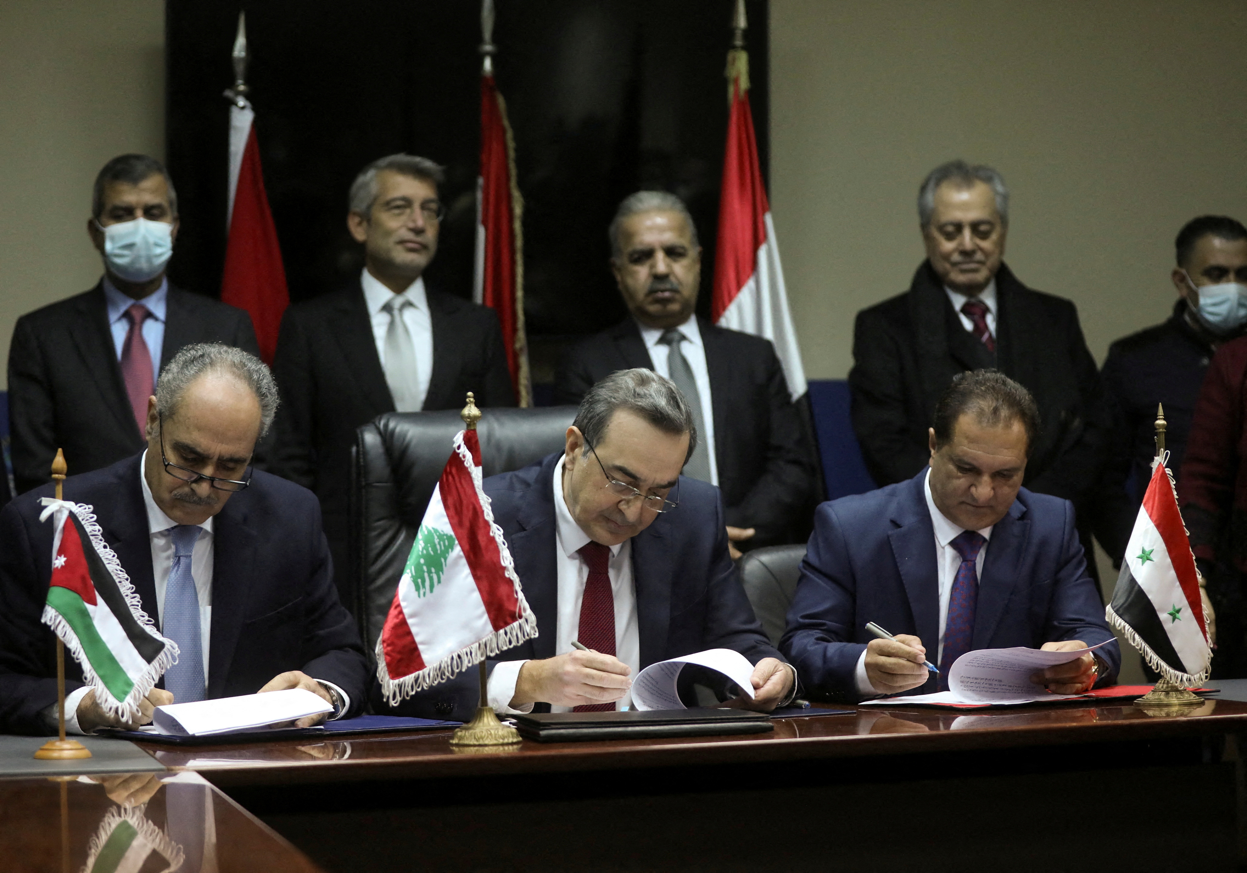 Lebanon, Syria and Jordan sign a deal that will supply Lebanon with electricity, in Beirut