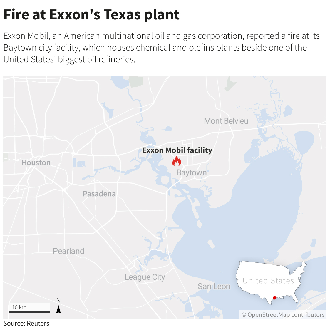 Four injured in fire at Exxon's Baytown, Texas plant