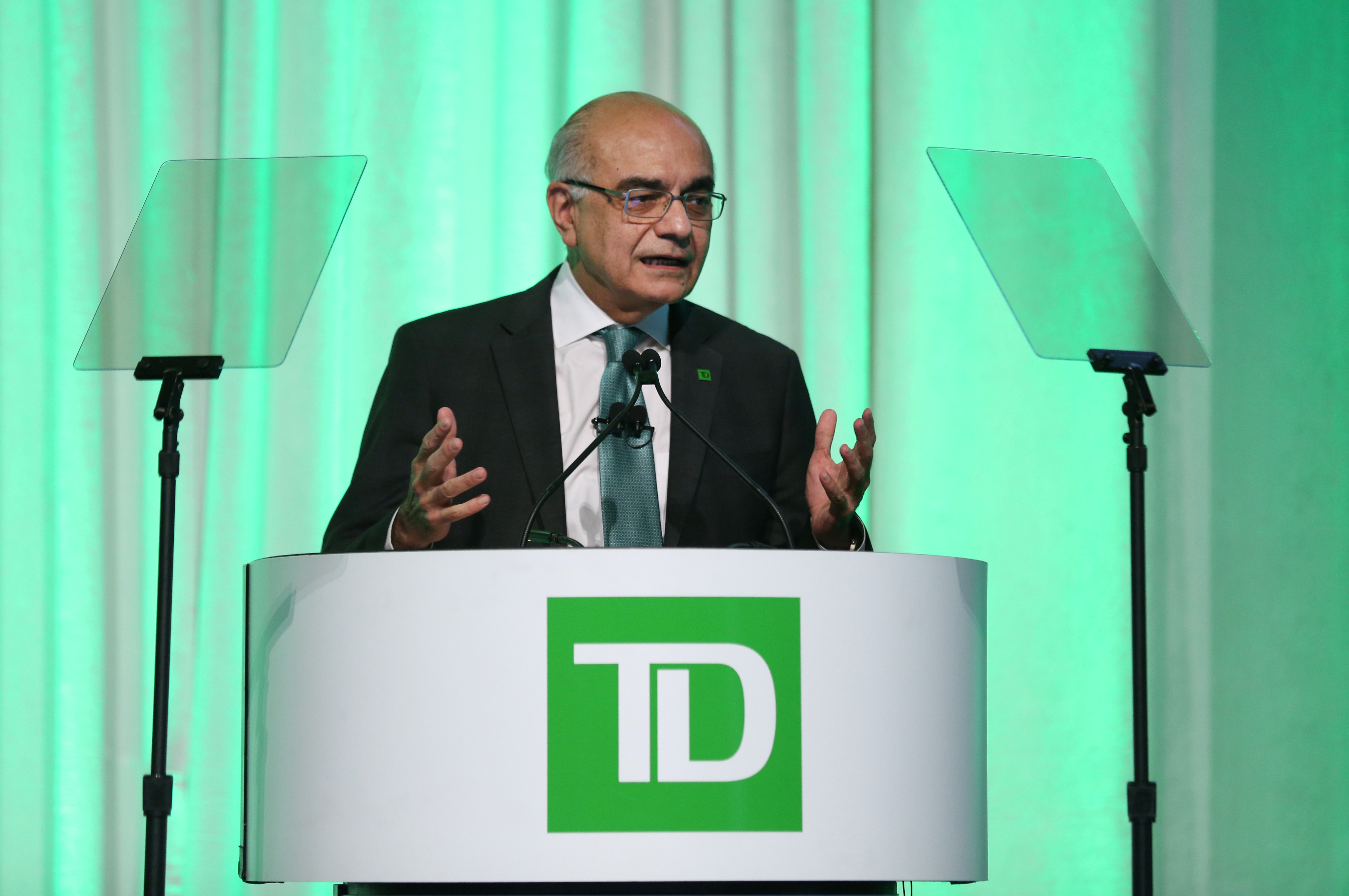 TD Bank Group president and CEO Masrani speaks during the bank's annual meeting of shareholders in Toronto