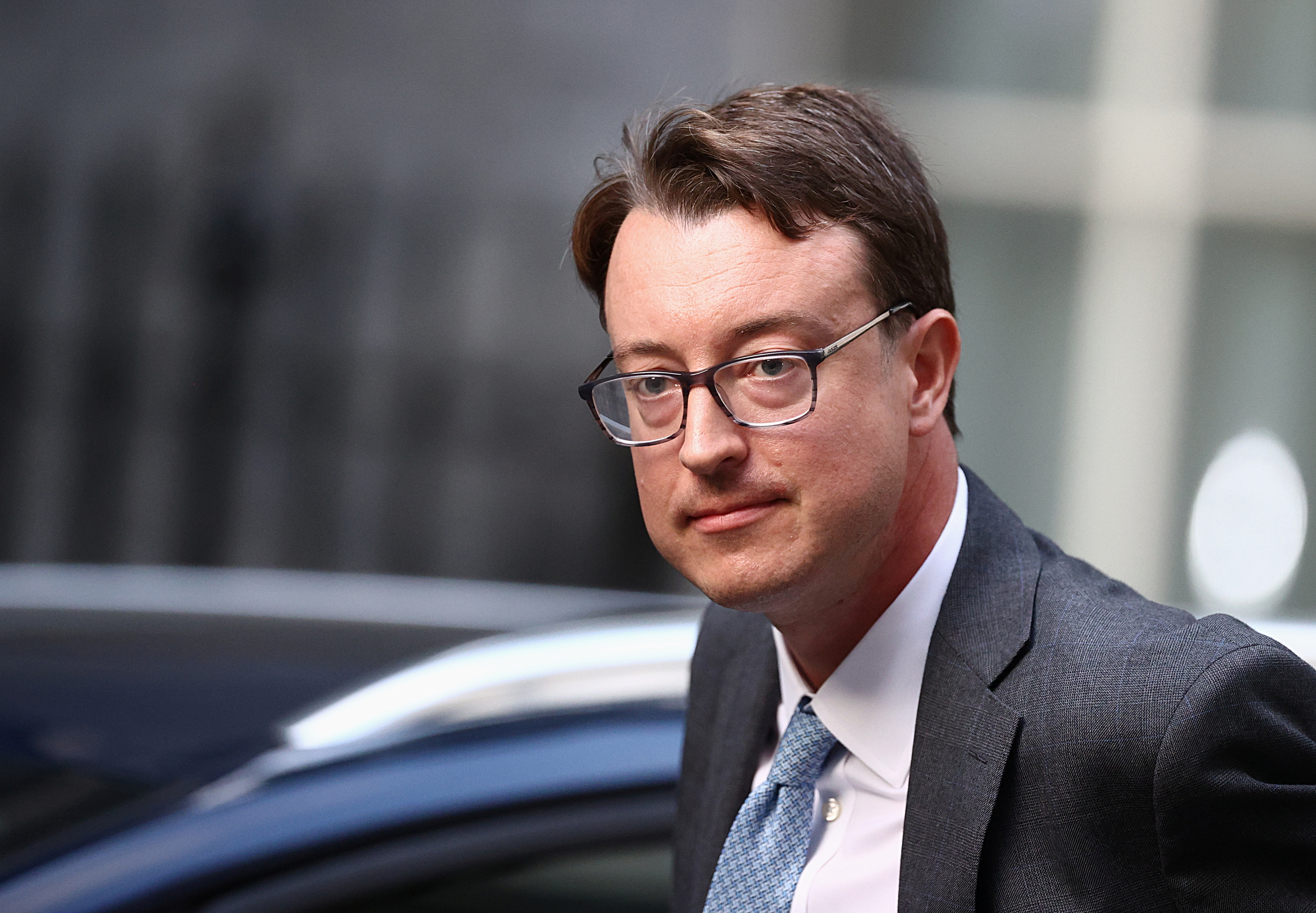 Britain's Chief Secretary to the Treasury Simon Clarke walks outside Downing Street