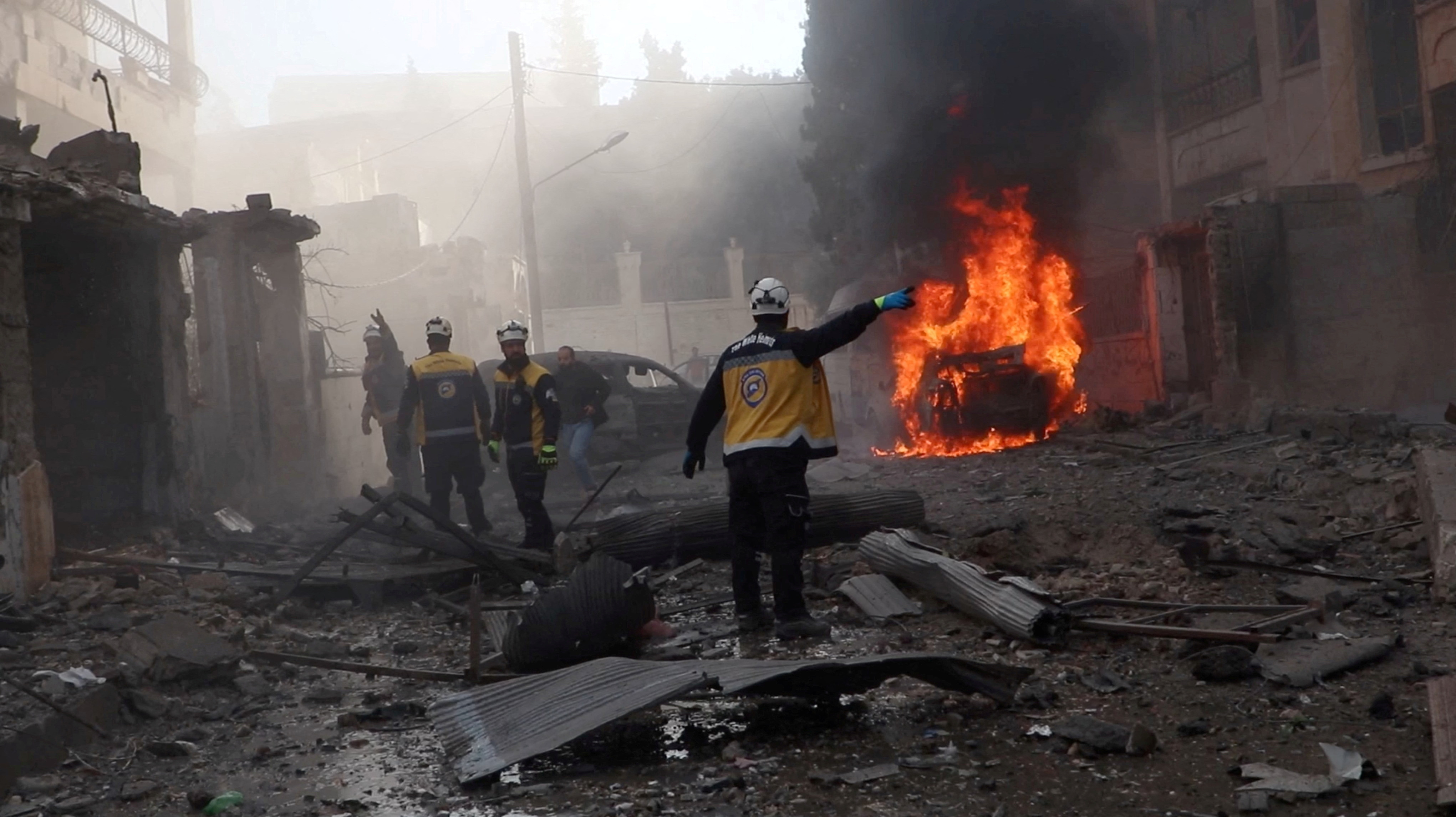 Aftermath of what the White Helmets say is a strike, in Idlib