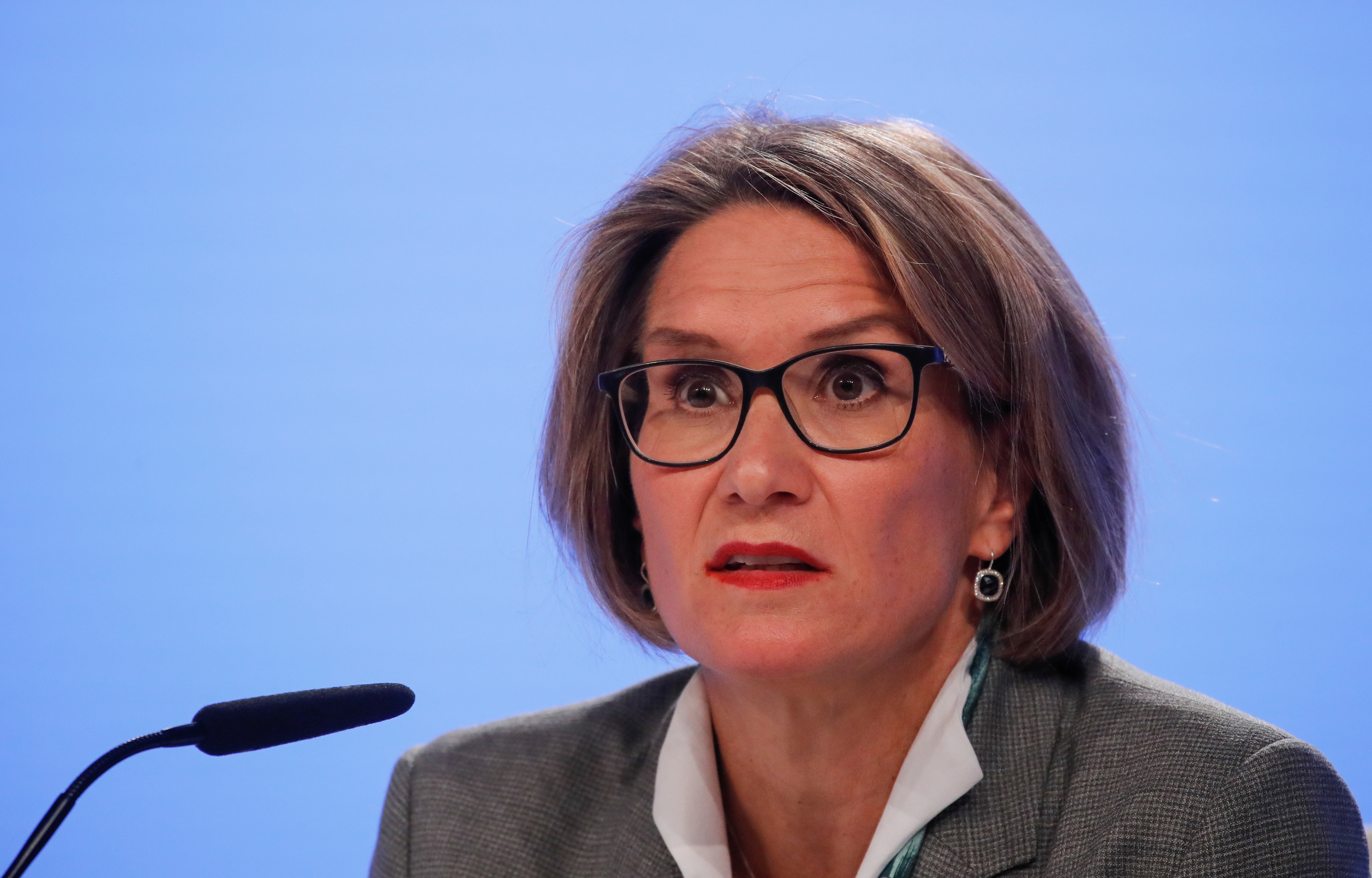 Swiss National Bank (SNB) Governing Board member Andrea Maechler speaks as she attends a news conference in Bern