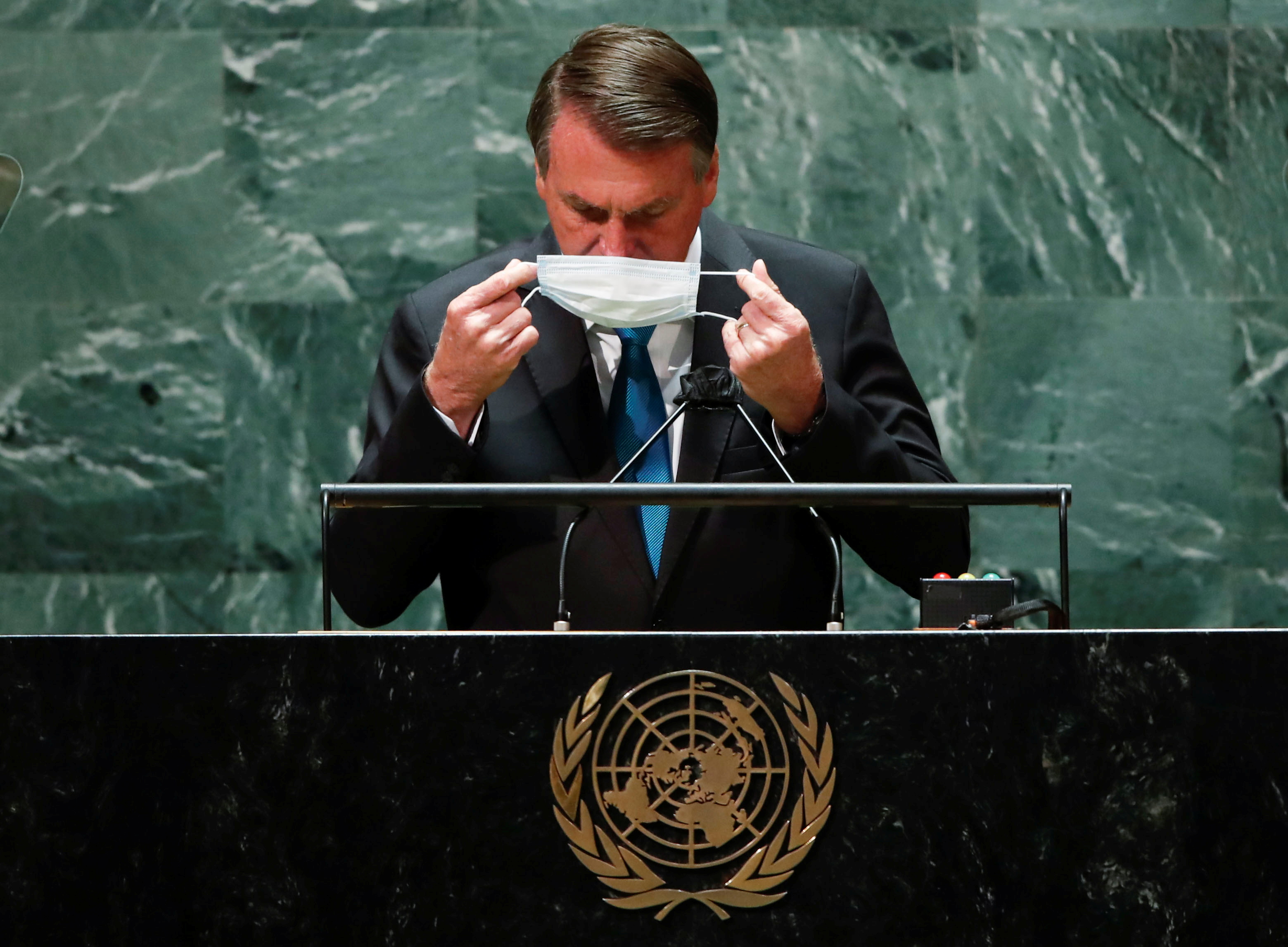 Brazil's President Jair Bolsonaro addresses the 76th Session of the U.N. General Assembly in New York City
