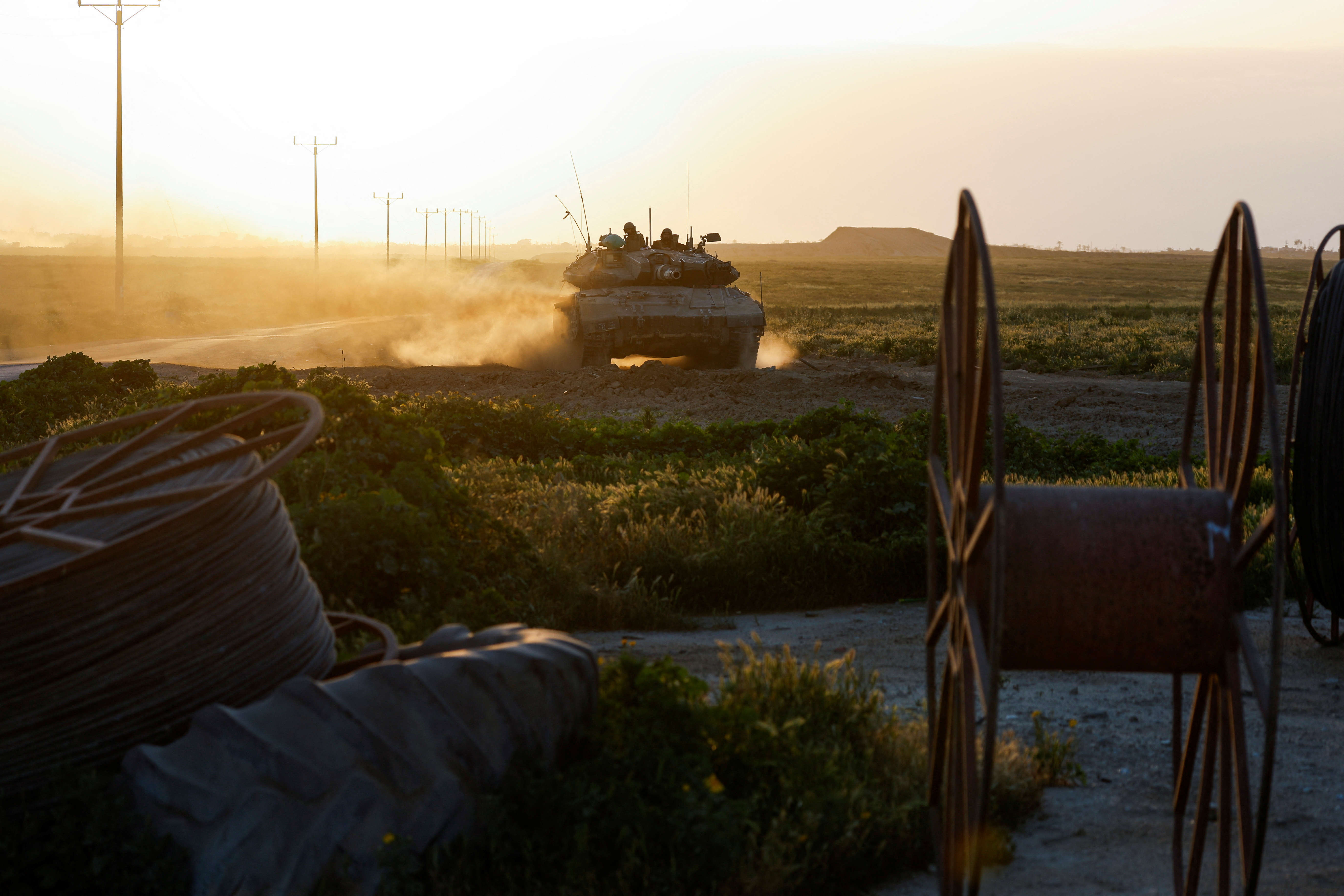 A tank maneuvers near the Israel-Gaza border in southern Israel