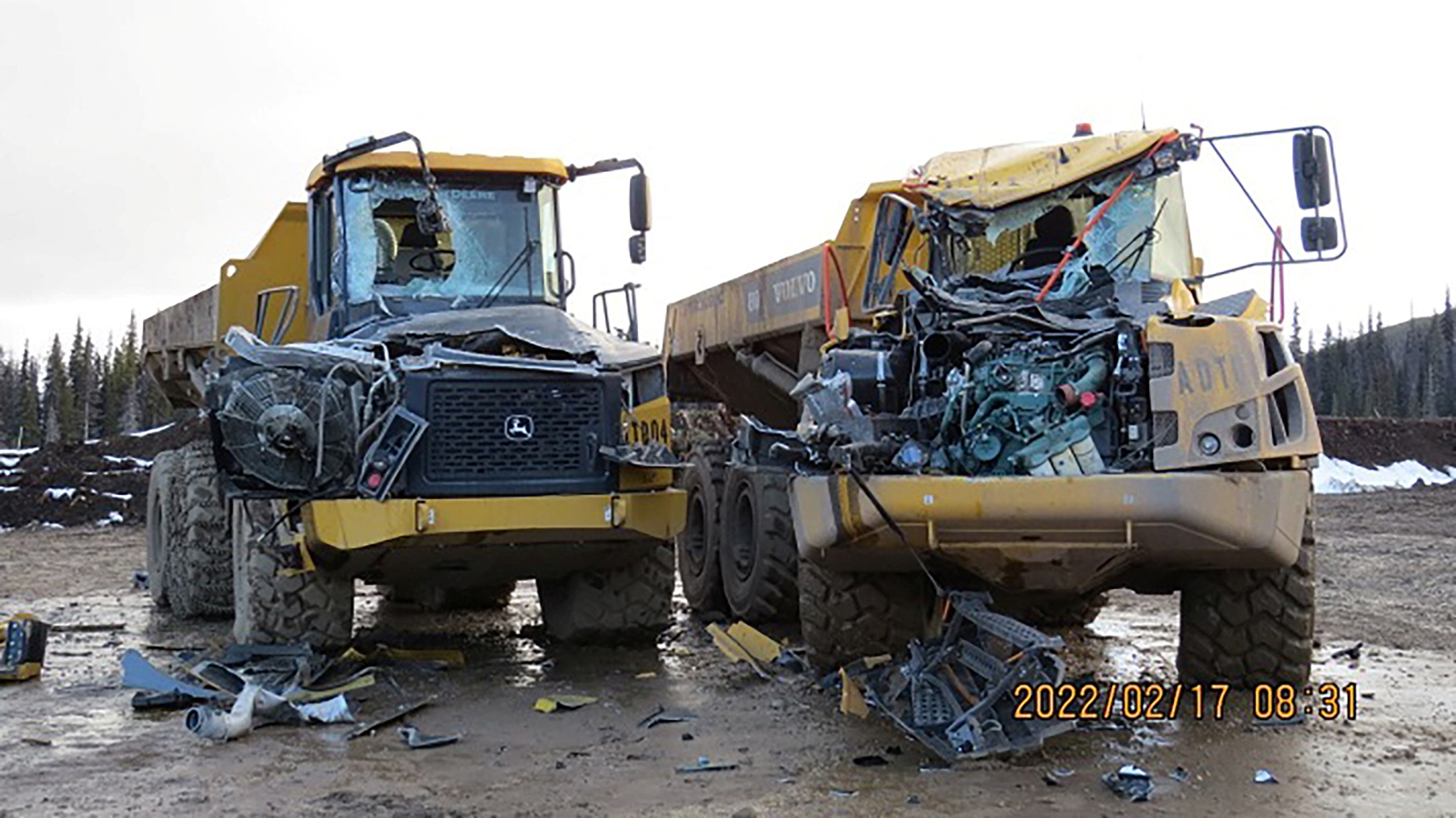 Damaged heavy equipment is seen at the Coastal GasLink facility near Houston