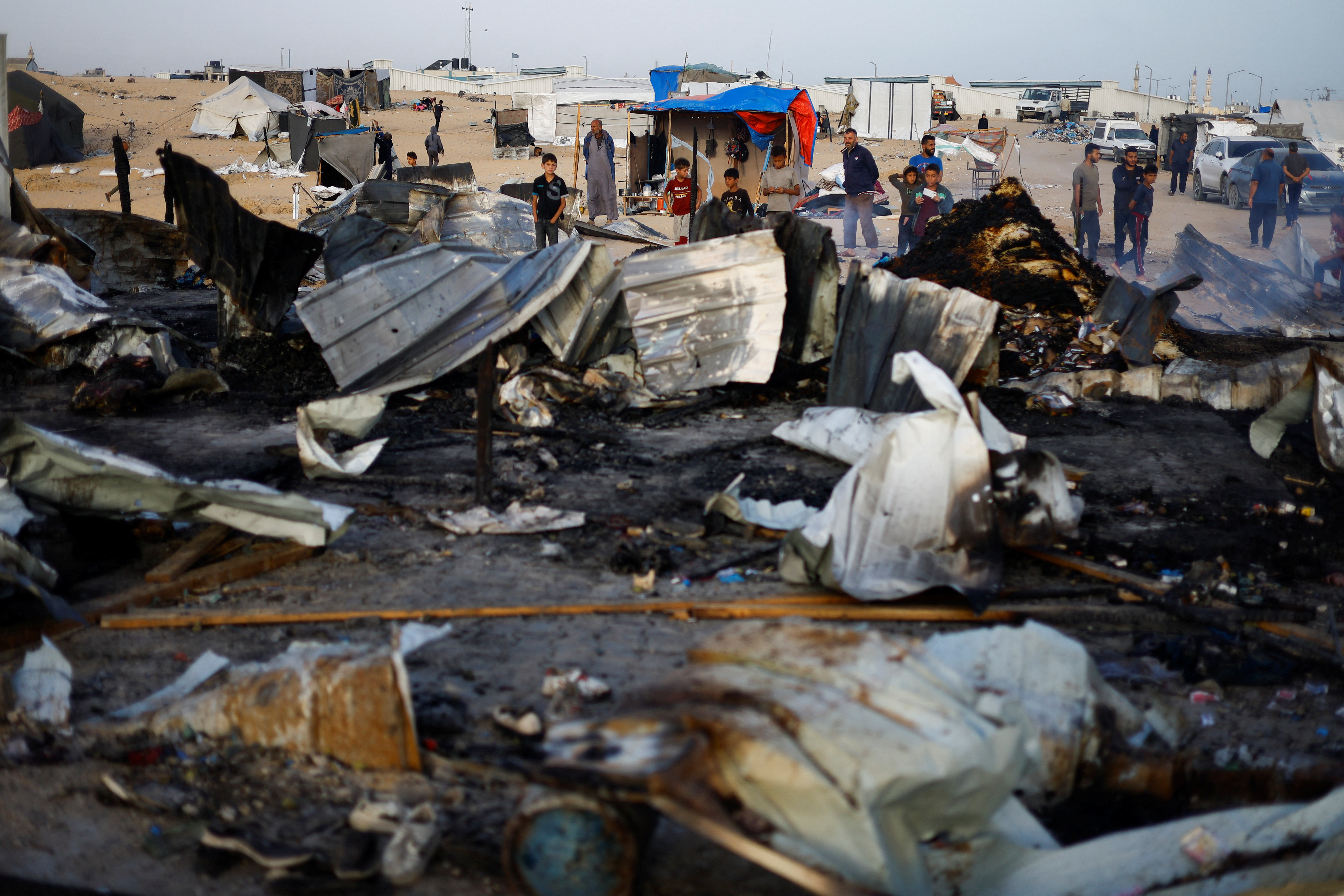 Aftermath of an Israeli strike on an area designated for displaced people, in Rafah in the southern Gaza Strip