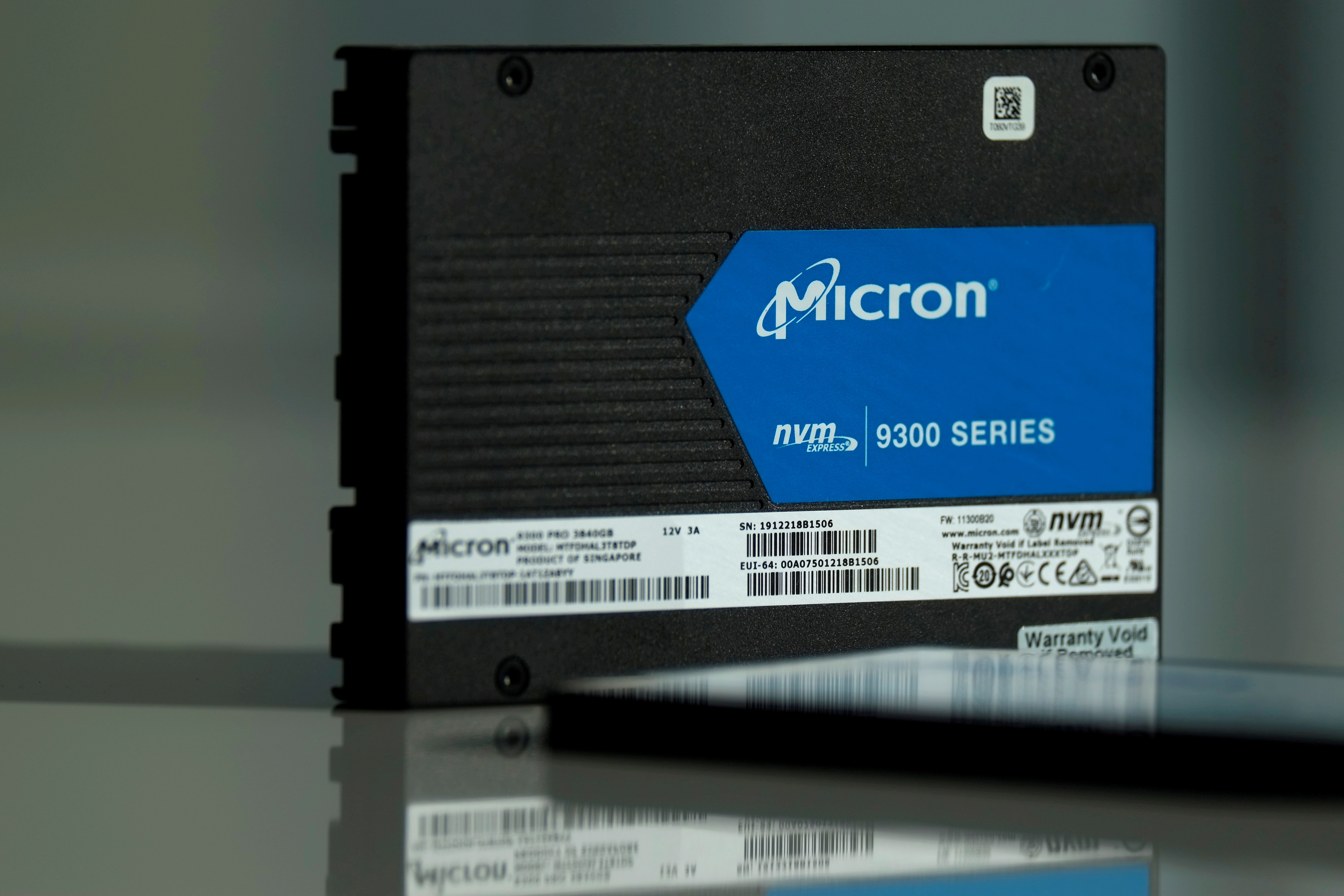 Micron Technology's solid-state drive for data center customers is presented at a product launch event in San Francisco