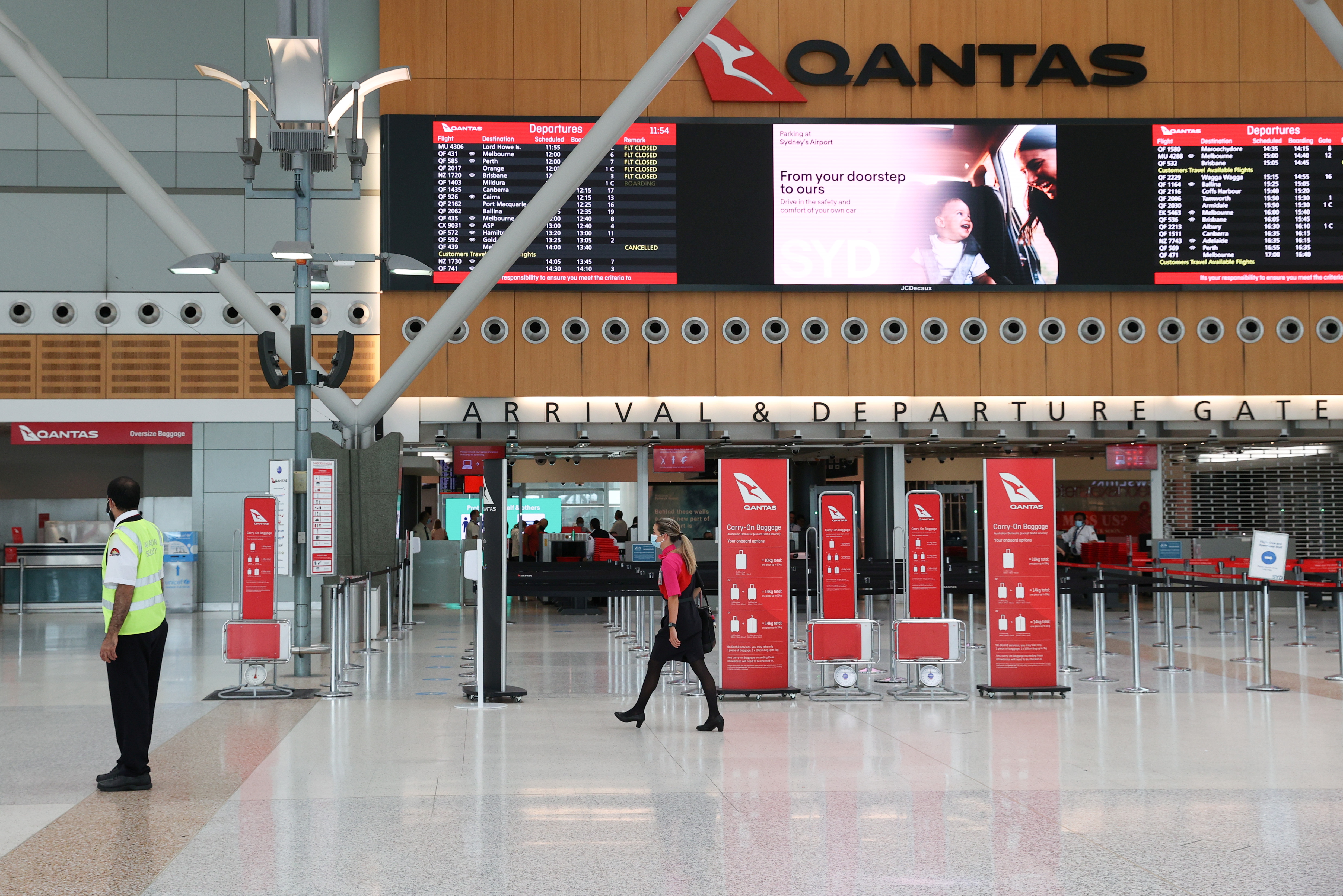 A quiet Sydney Airport is seen in the wake of a COVID-19 outbreak in Sydney