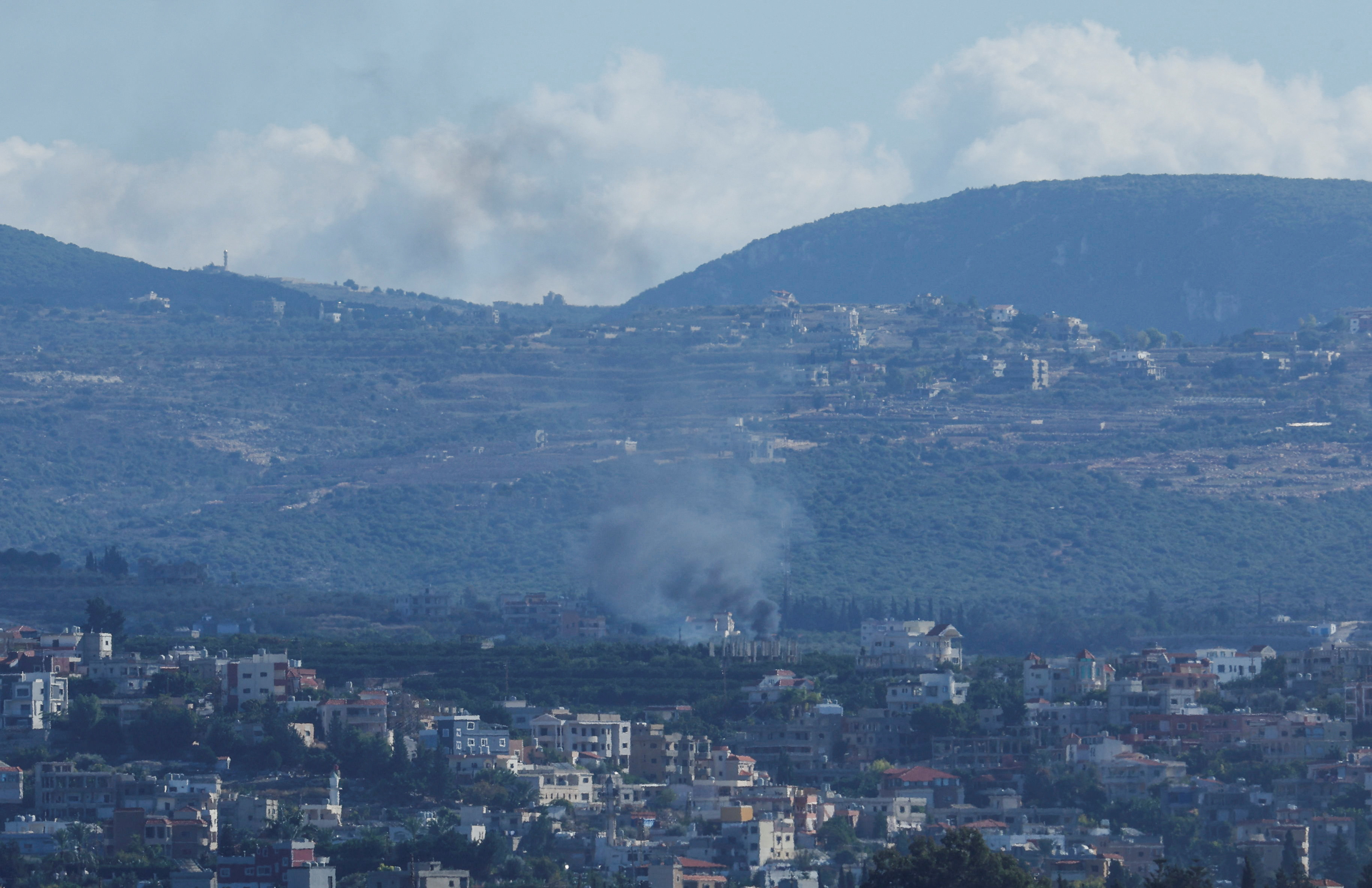 A view shows smoke as seen from the Lebanese city of Tyre