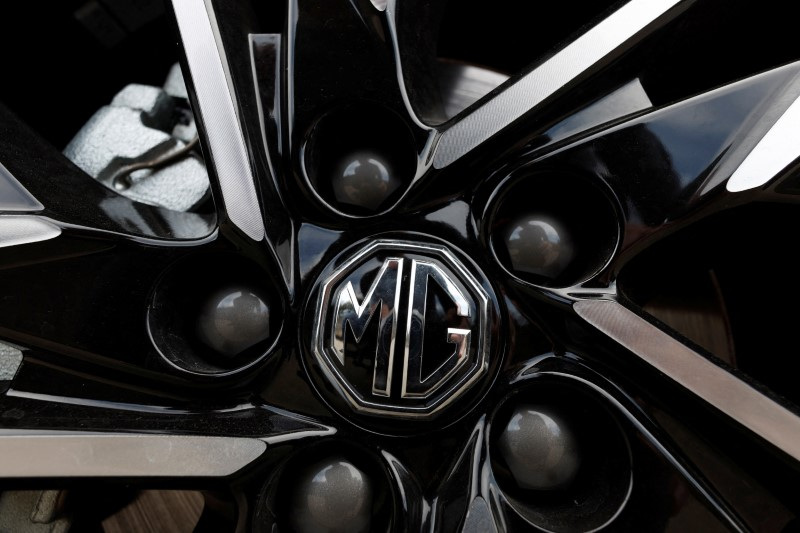 The logo of MG Motor vehicles is seen at a car showroom in Santander,