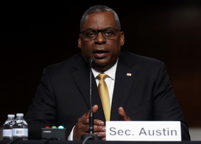 U.S. Secretary of Defense Austin testifies before a Senate Armed Services Committee hearing on the Pentagon's budget request, on Capitol Hill in Washington