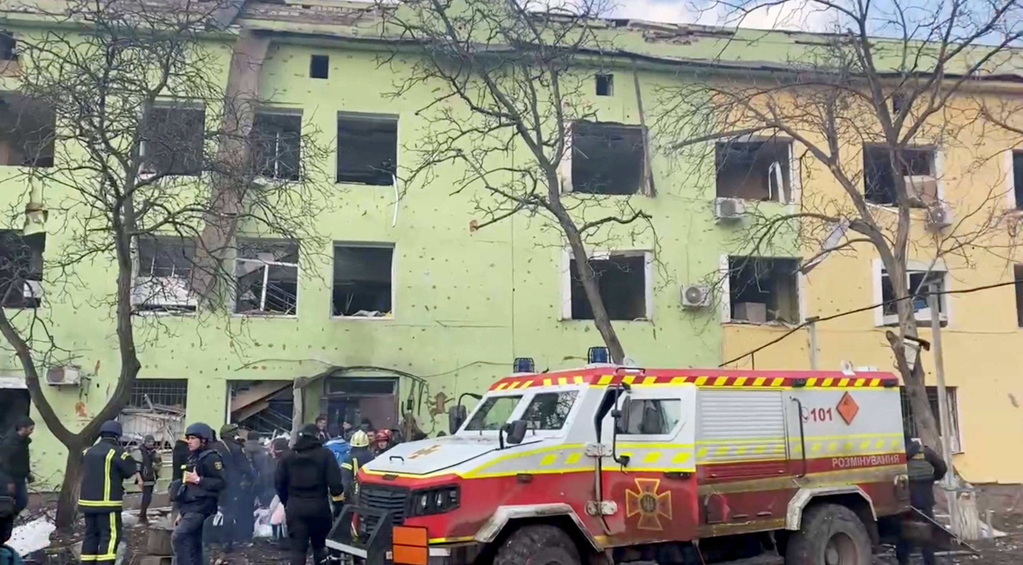 Destruction of children's hospital as Russia's invasion of Ukraine continues, in Mariupol