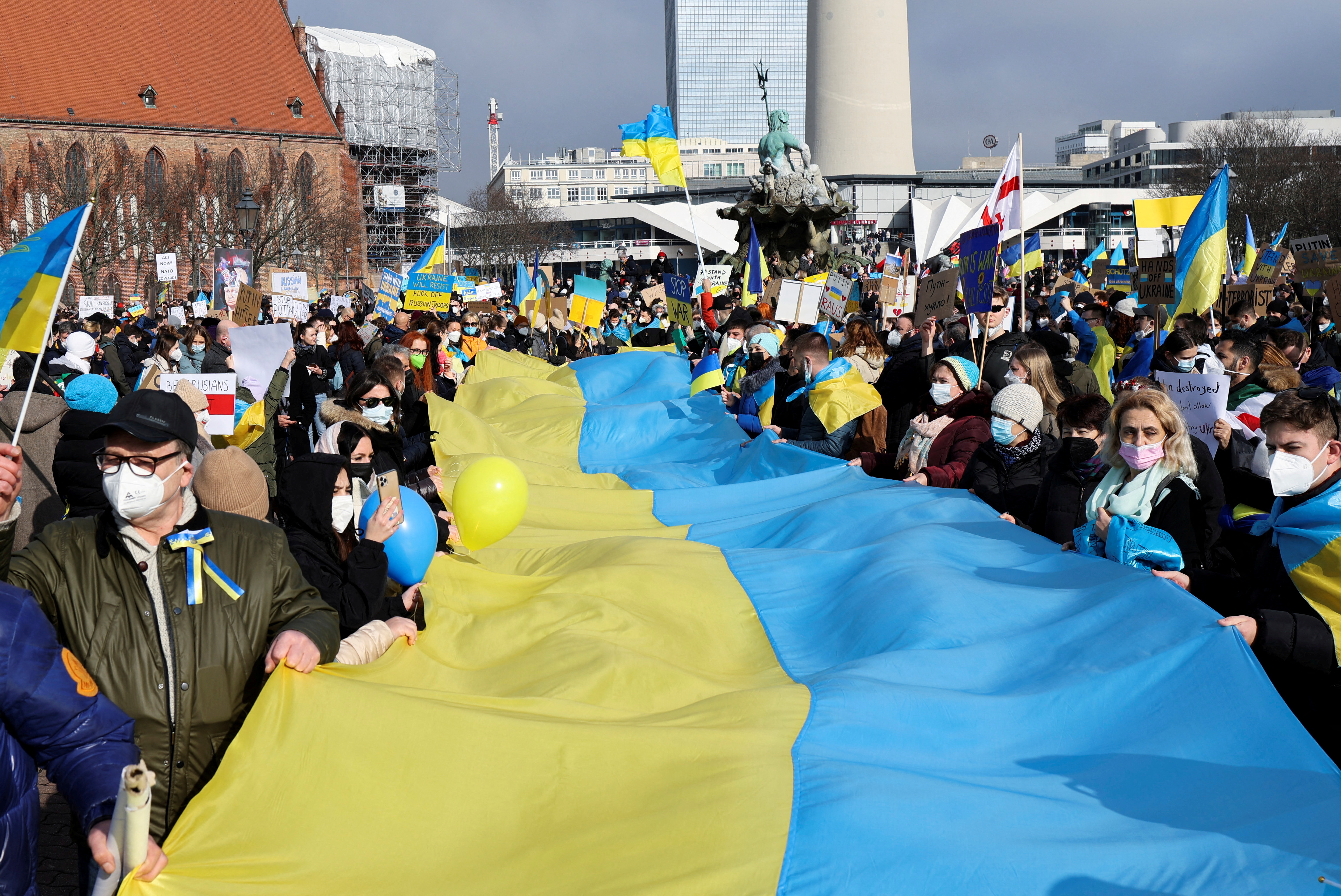 People demonstrate against Russian invasion of Ukraine, in Berlin