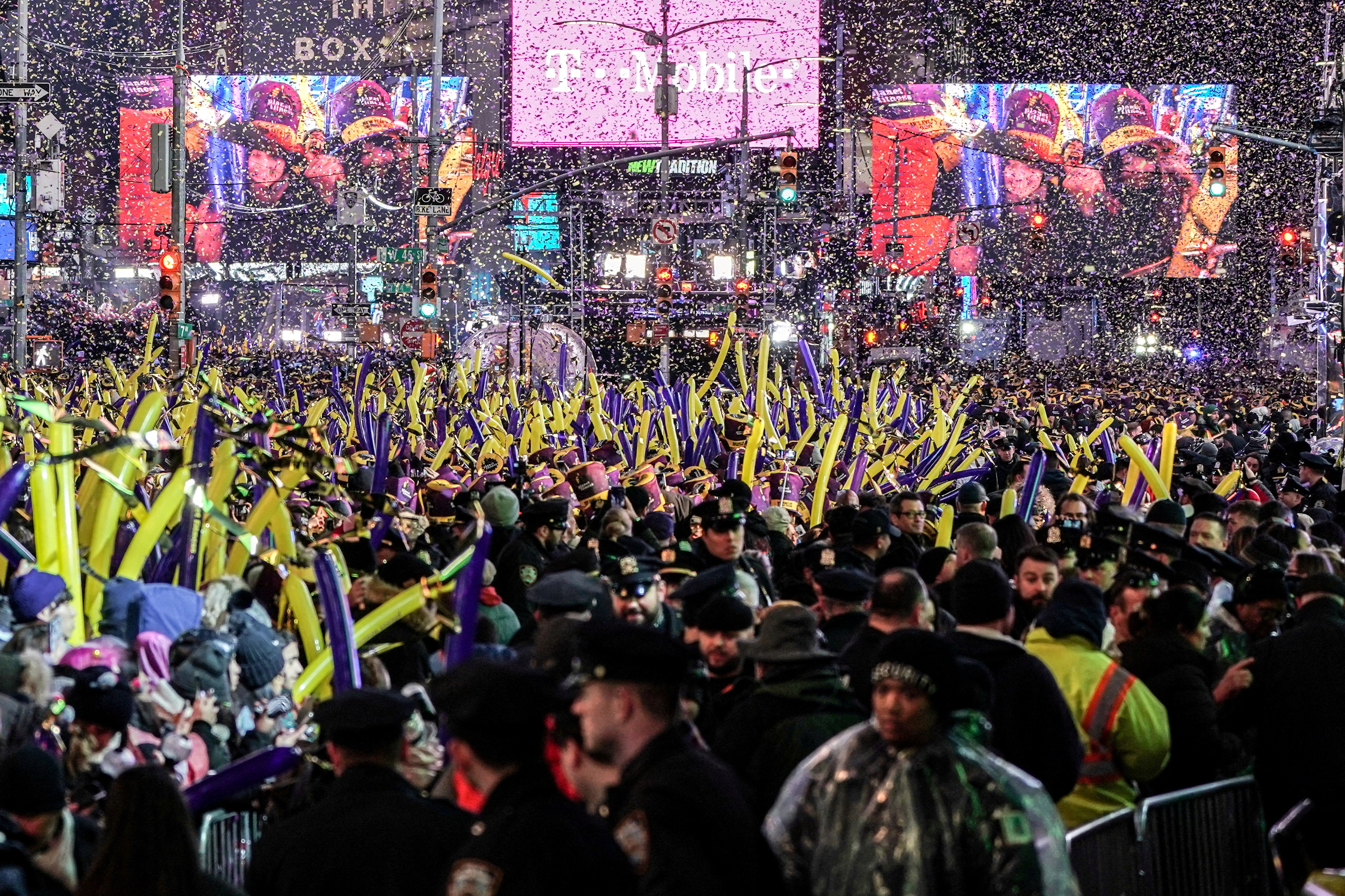 Revelers celebrate New Year's Eve in Times Square in the Manhattan borough of New York City