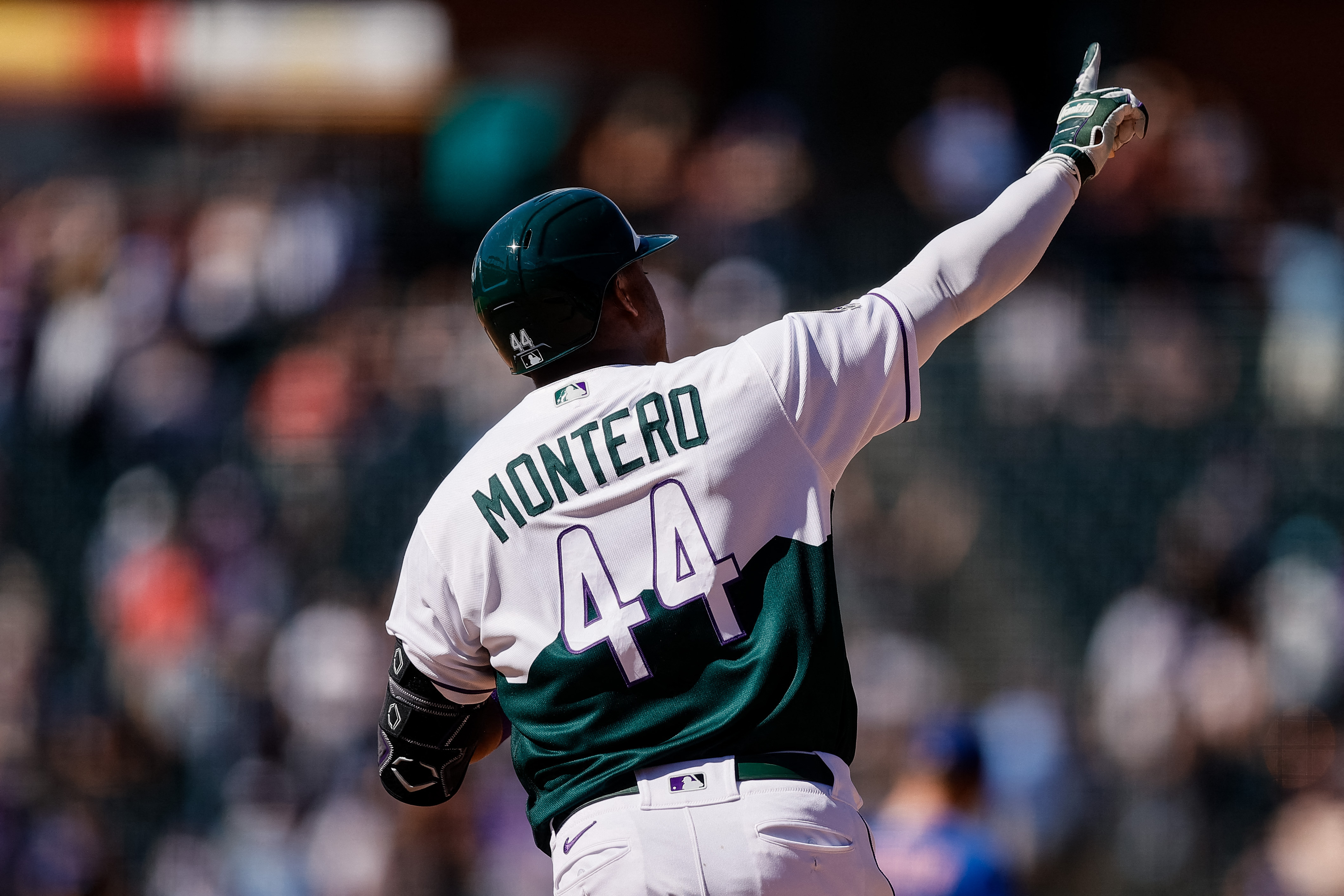 Colorado Rockies third baseman Elehuris Montero (44) in the third