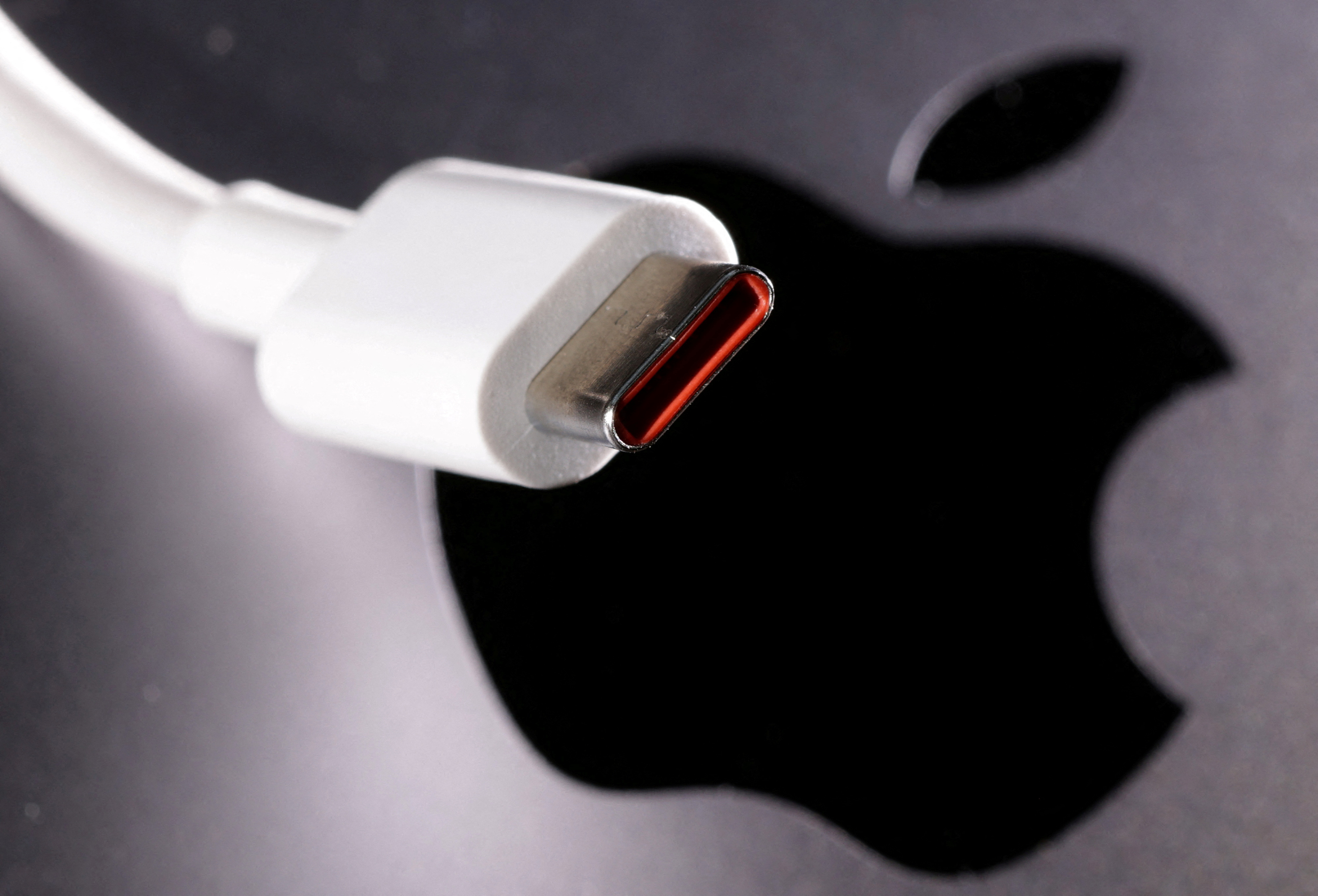 Illustration shows USB-C cable and Apple logo