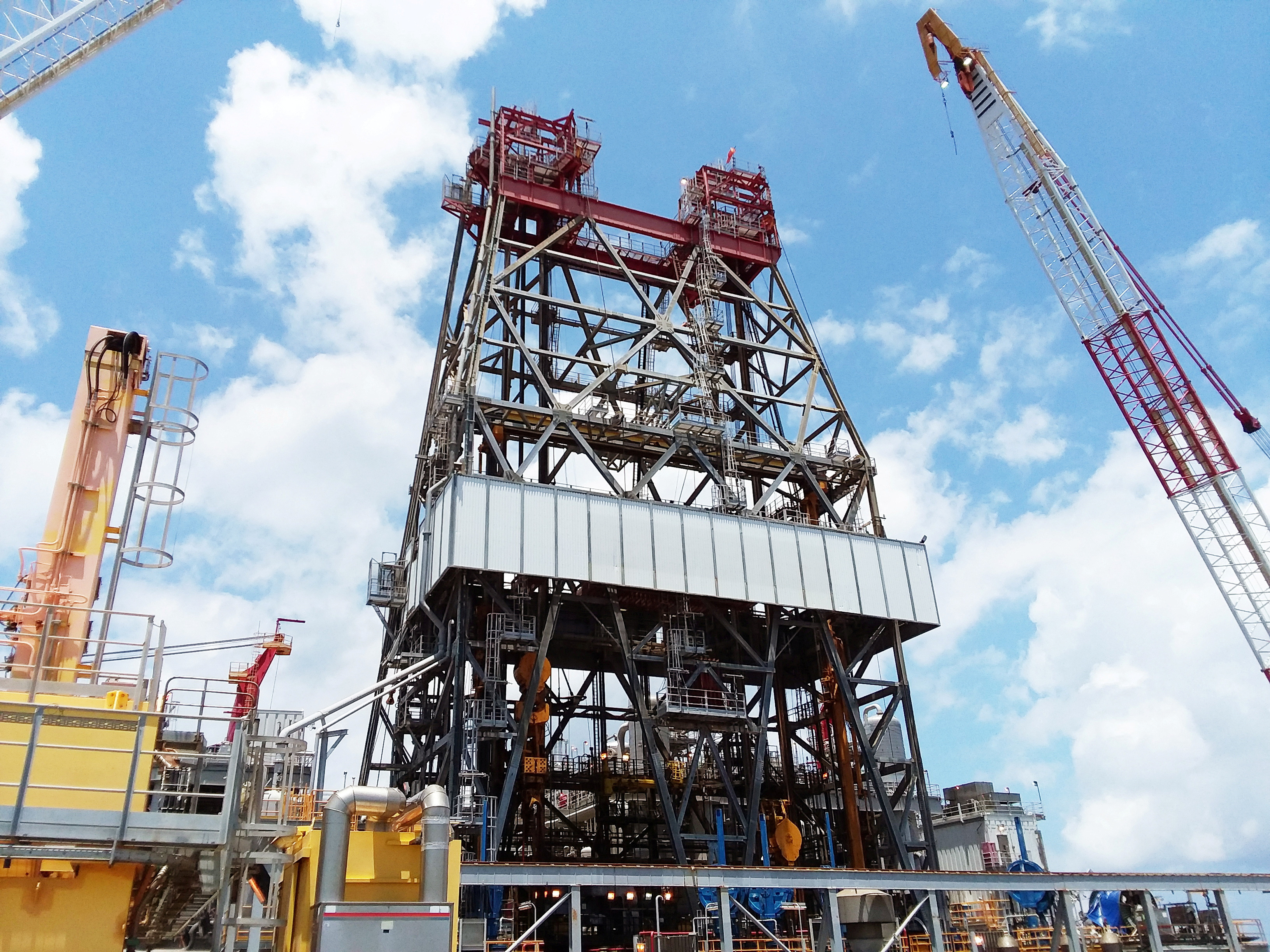 A massive drilling derrick is pictured on BP's Thunder Horse Oil Platform in the Gulf of Mexico