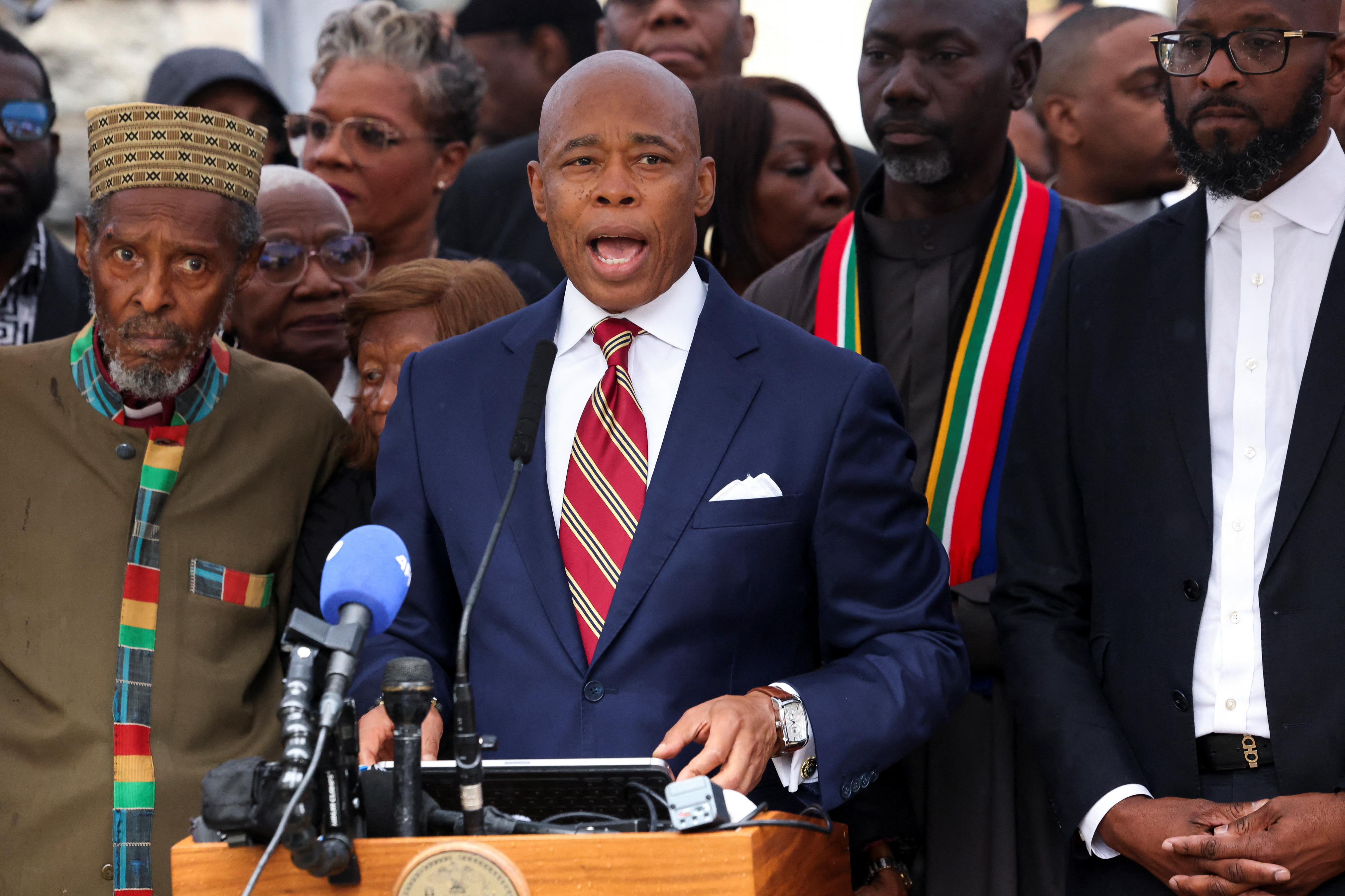 NY Mayor Adams speaks to the press after he was charged with bribery and illegally soliciting a campaign contribution from a foreign national, in New York