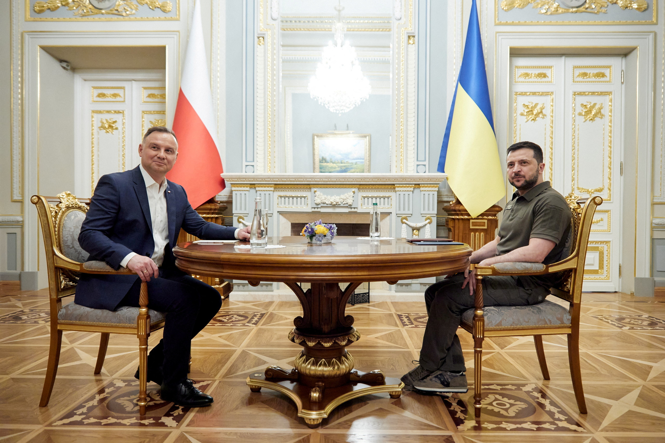 Poland's President Duda and Ukraine's President Zelenskiy attend a meeting in Kyiv