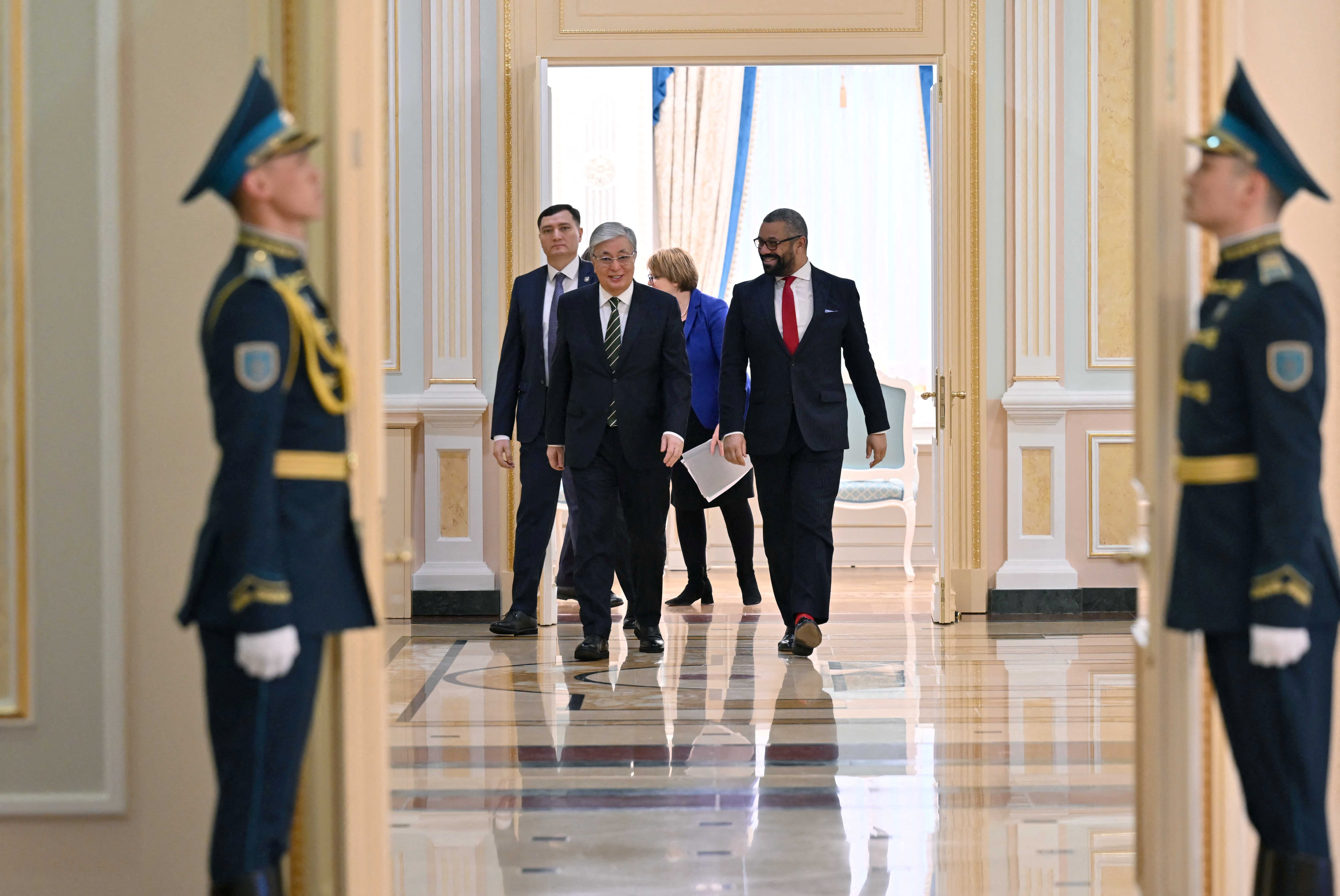 Kazakh President Kassym-Jomart Tokayev meets with British Foreign Secretary James Cleverly in Astana