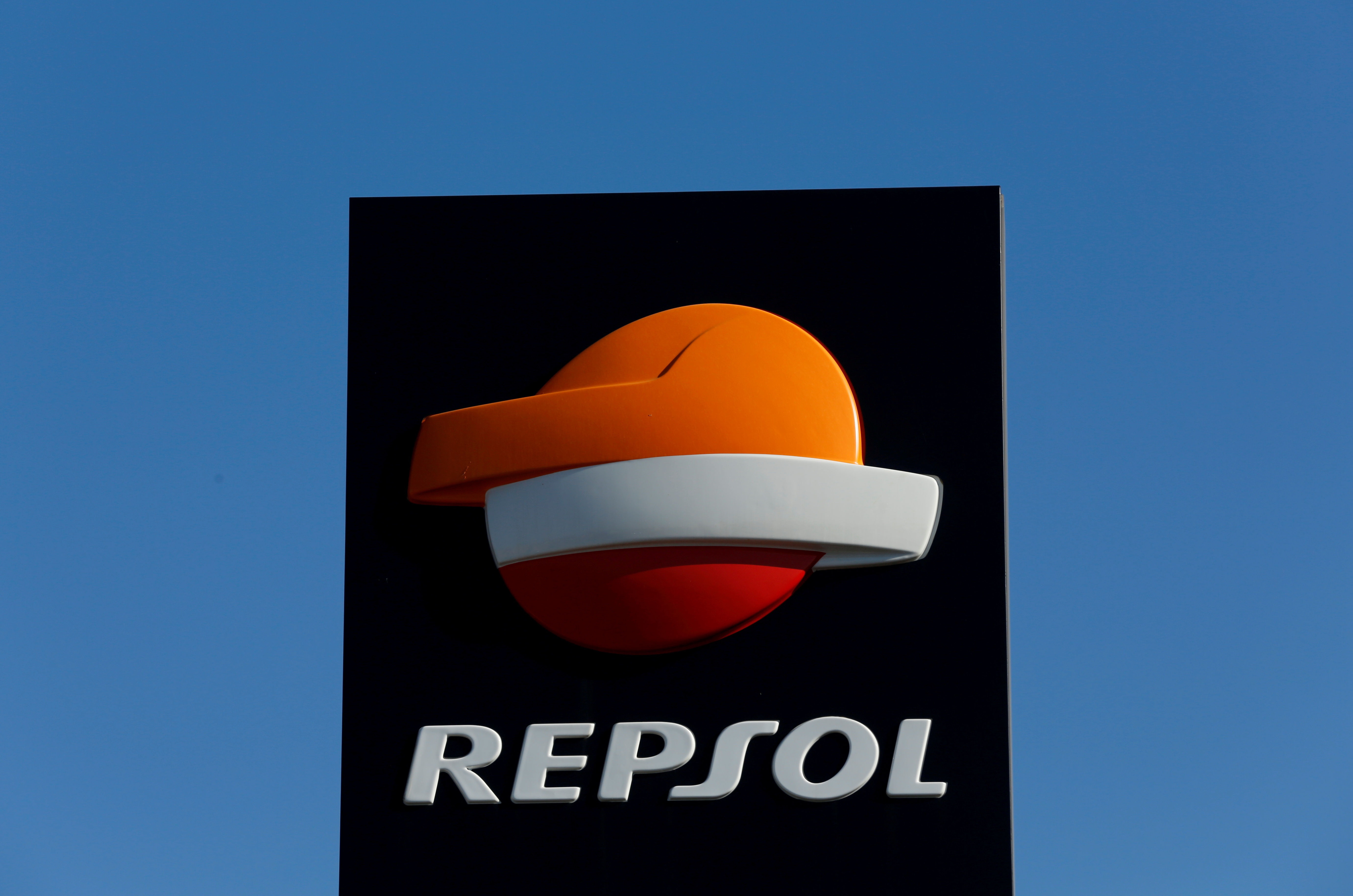 A Repsol logo at a petrol station in Bormujos near Seville, southern Spain