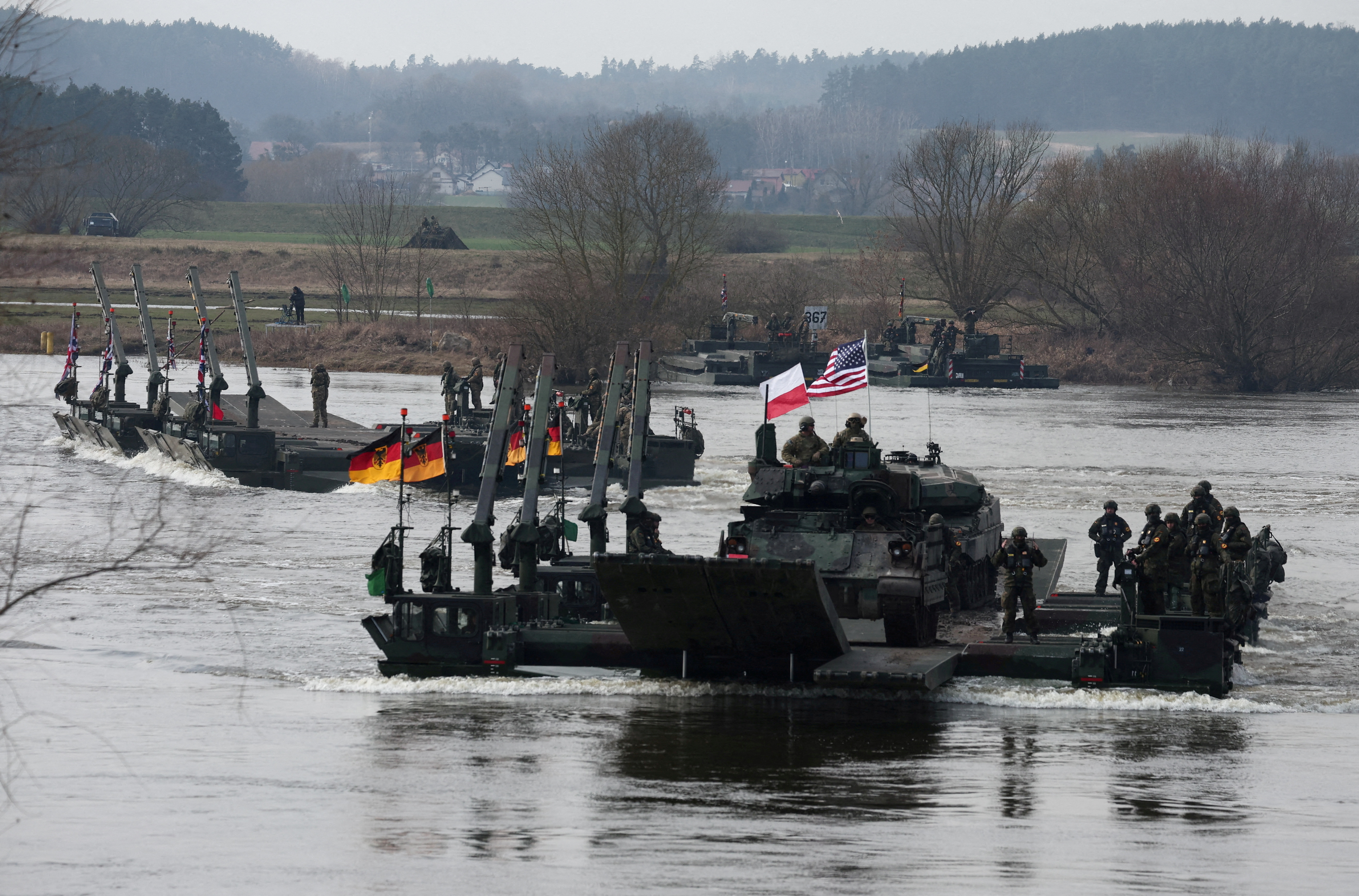 Wet gap crossing at NATO Dragon-24, part of the Steadfast Defender 2024 exercise, in Korzeniewo