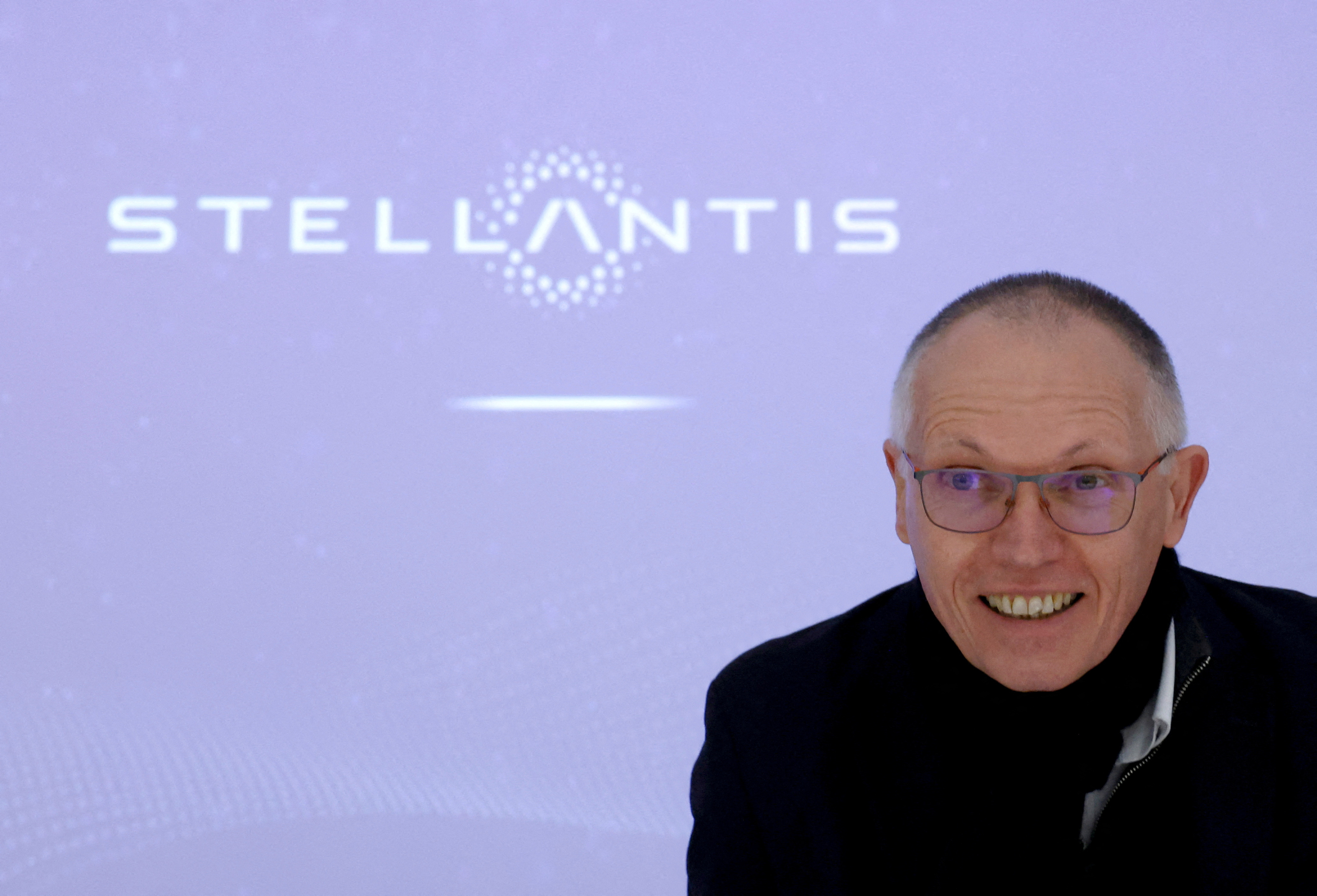 Stellantis CEO Carlos Tavares holds a press conference ahead of visiting the Sevel automaker's plant, in Atessa