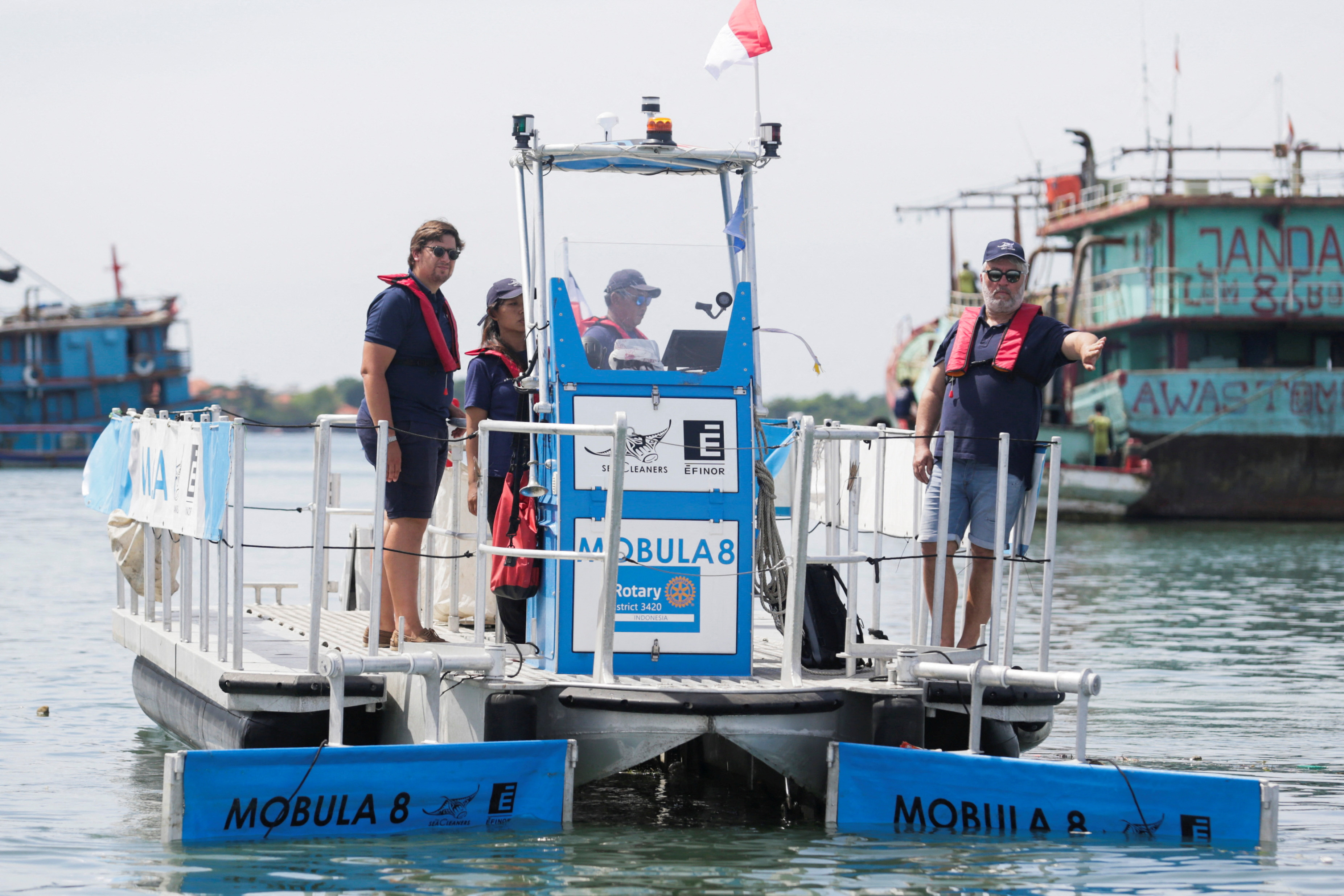 Trash collecting vessel in Indonesia's Bali to tackle ocean waste