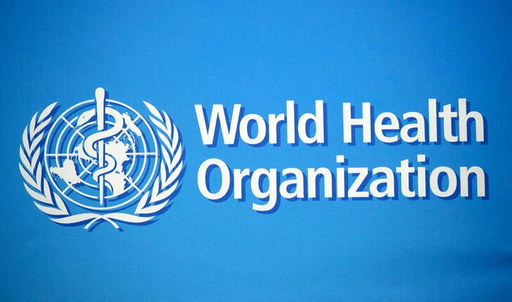 A logo is pictured at the WHO building in Geneva