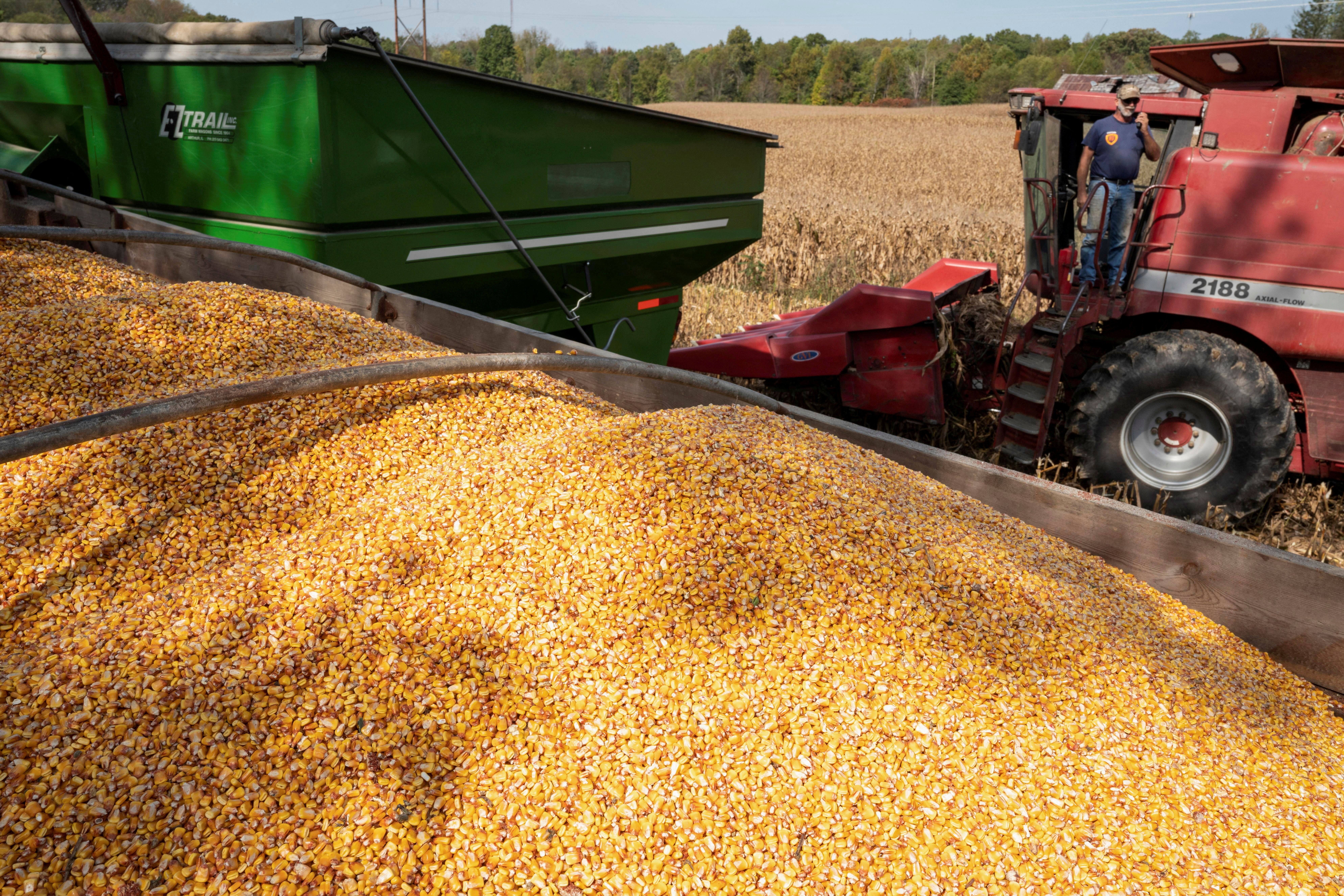 Don Nething harvests corn in Ravenna, Ohio, Oct 11, 2021