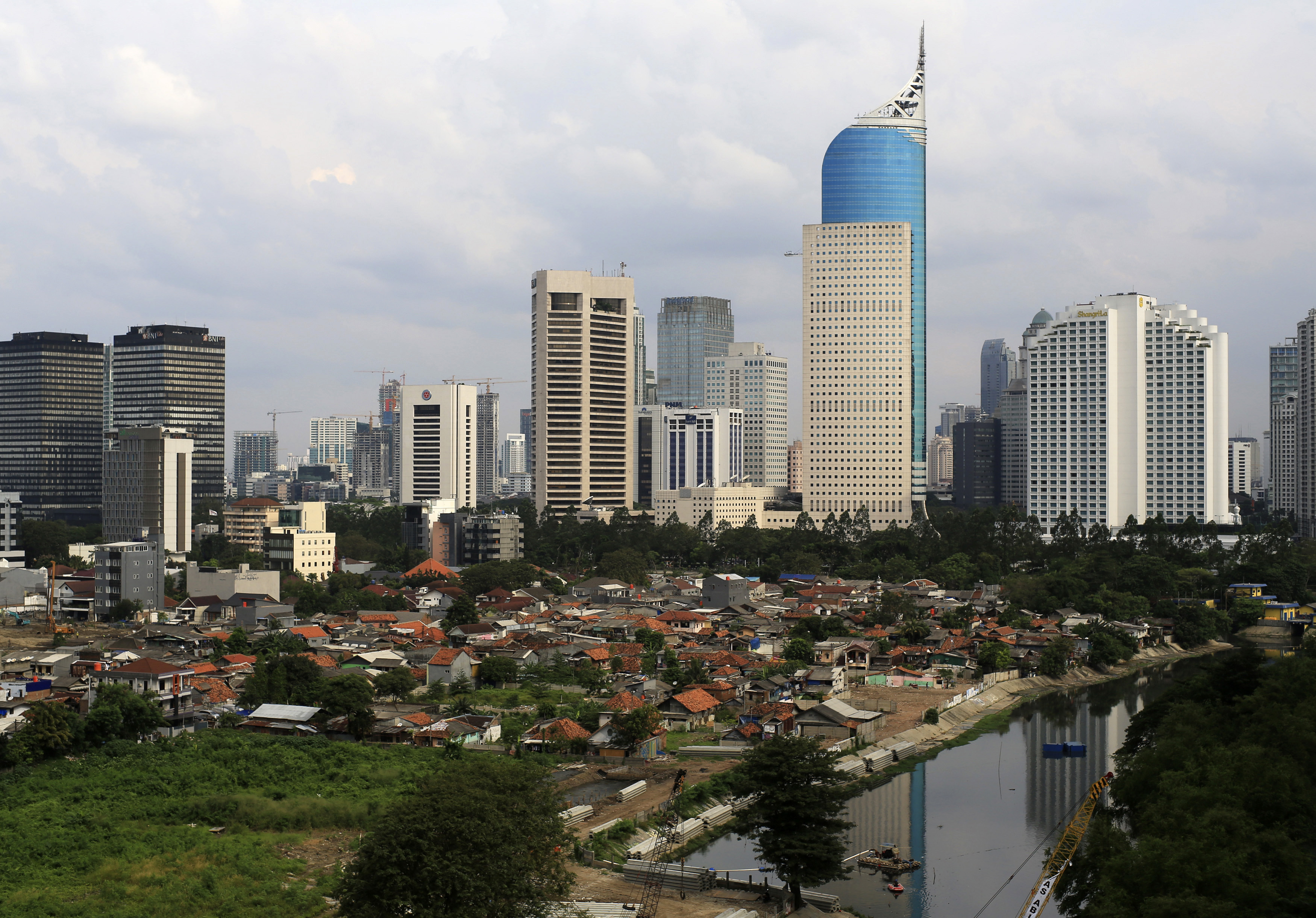 An aerial view of the business district in Jakarta