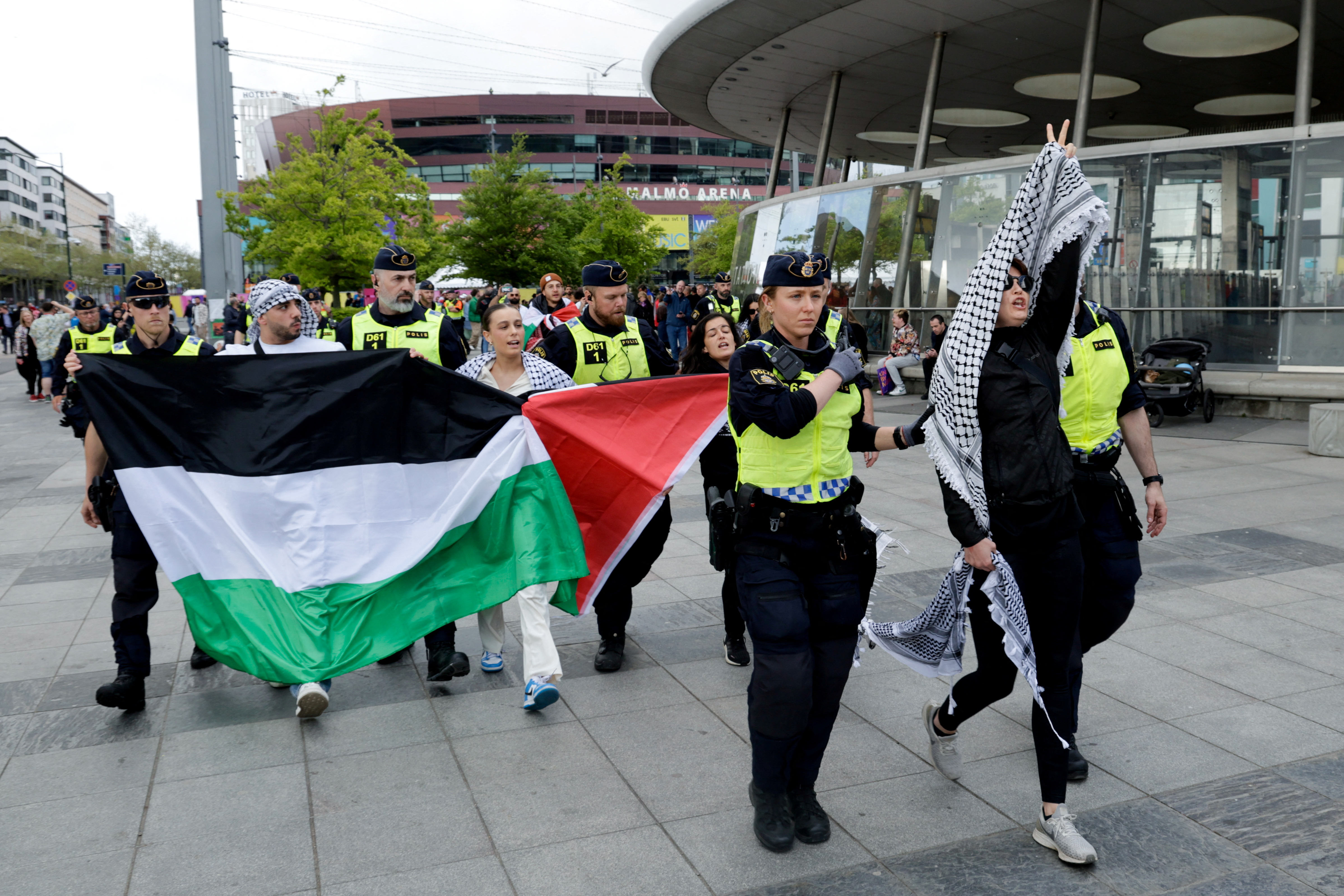 People protest against Israeli participation in the Eurovision Song Contest in Malmo