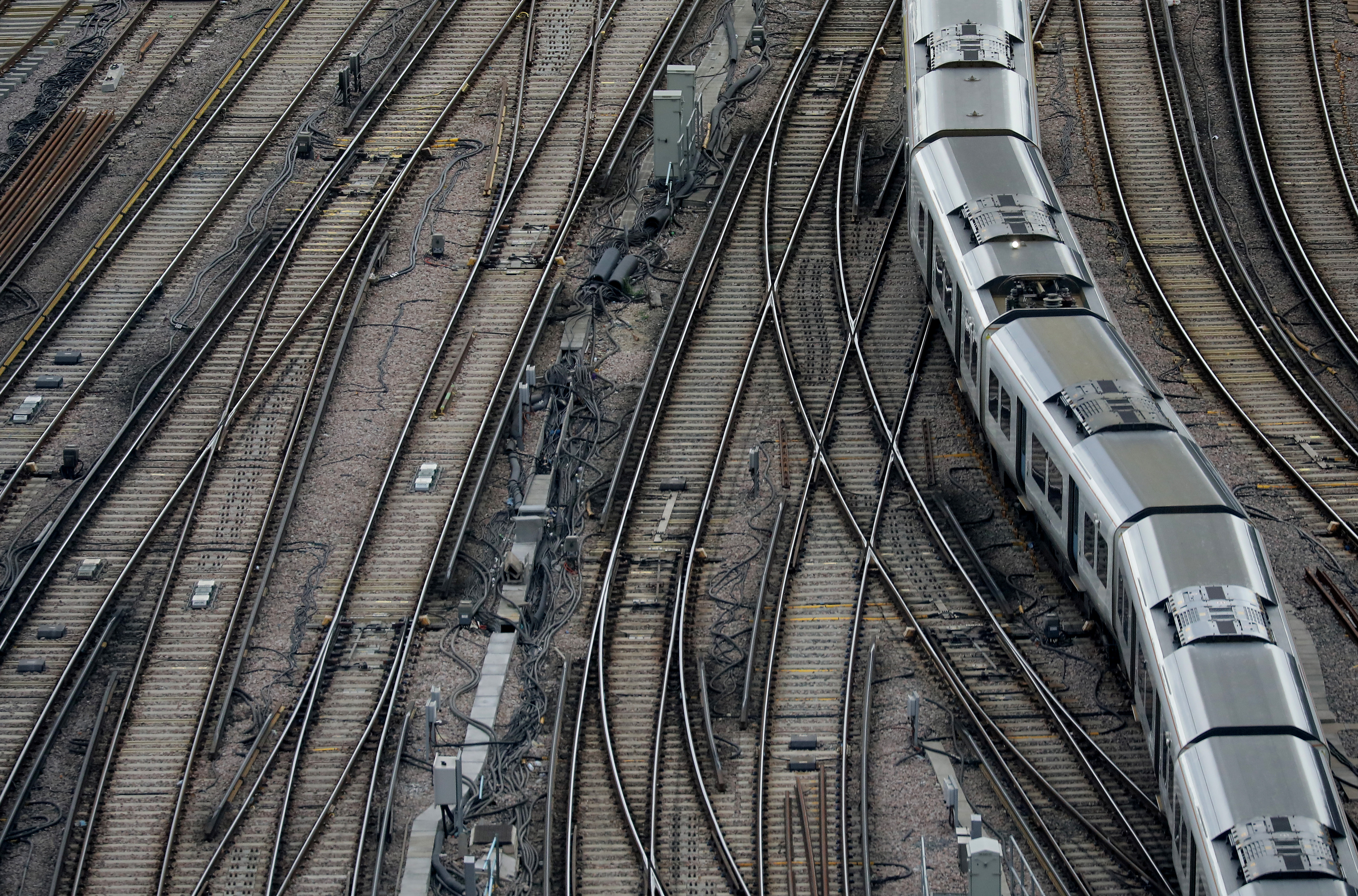 Train pulls away from London Bridge railway station in London