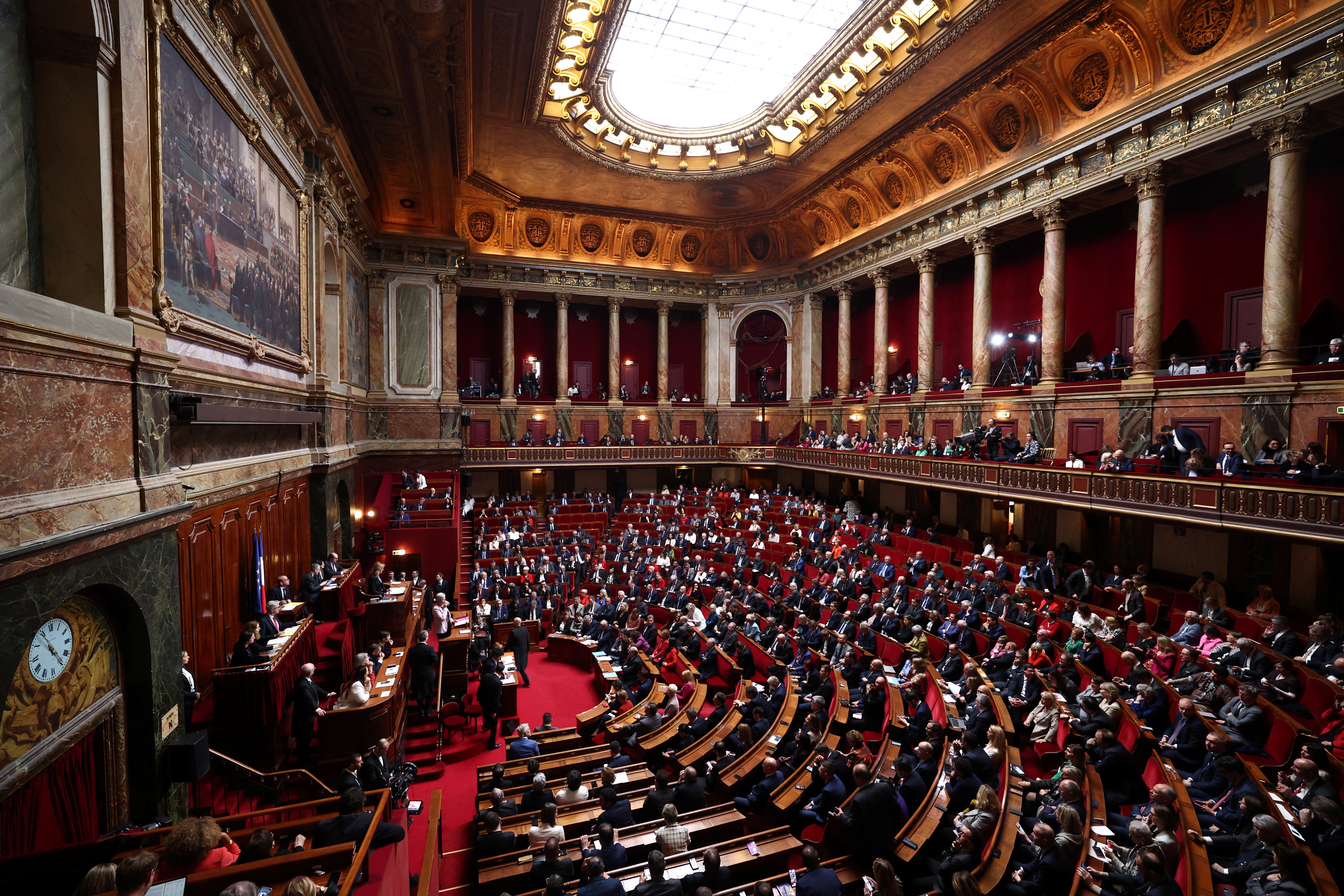 A general view shows MPs and Senators during the convocation of a congress of both houses of parliament in Versailles