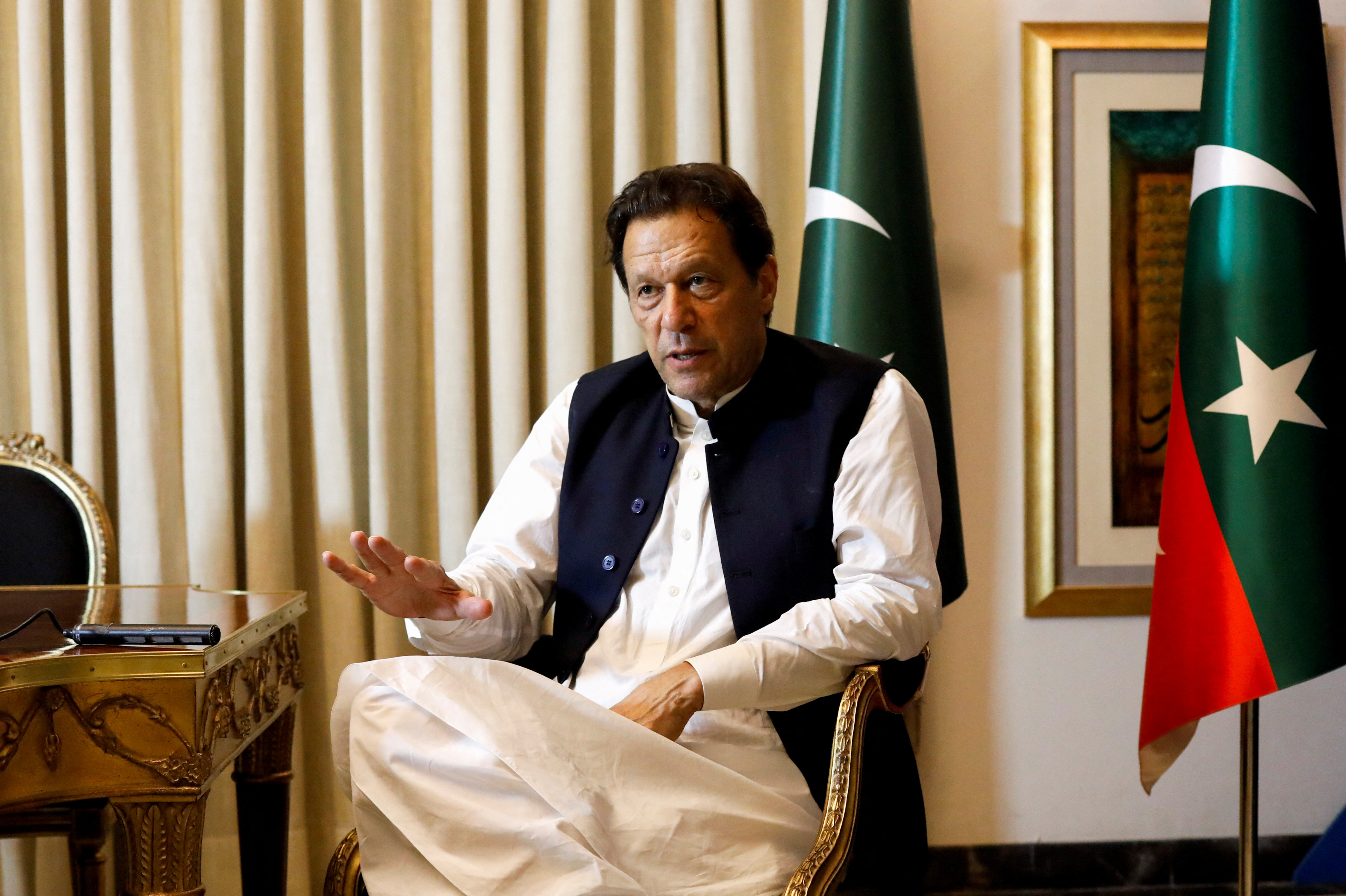 Former Pakistani PM Imran Khan speaks with Reuters during an intervew, in Lahore