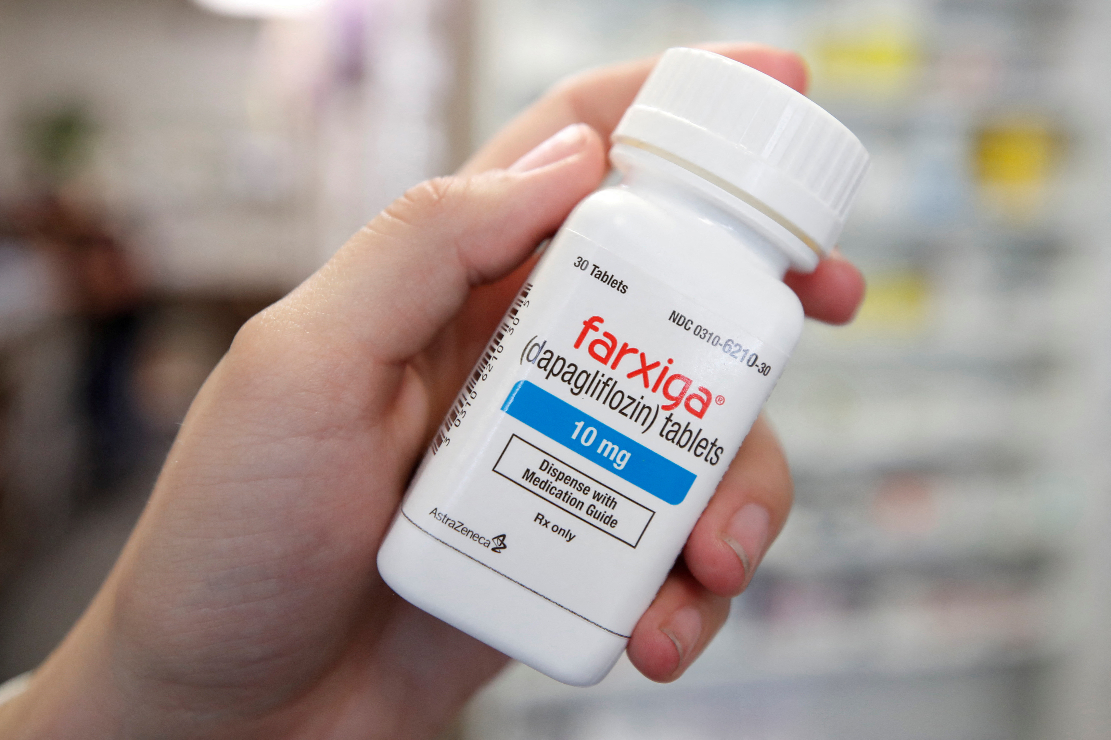 Diabetes drug Farxiga (dapagliflozin) is displayed at a pharmacy in Provo
