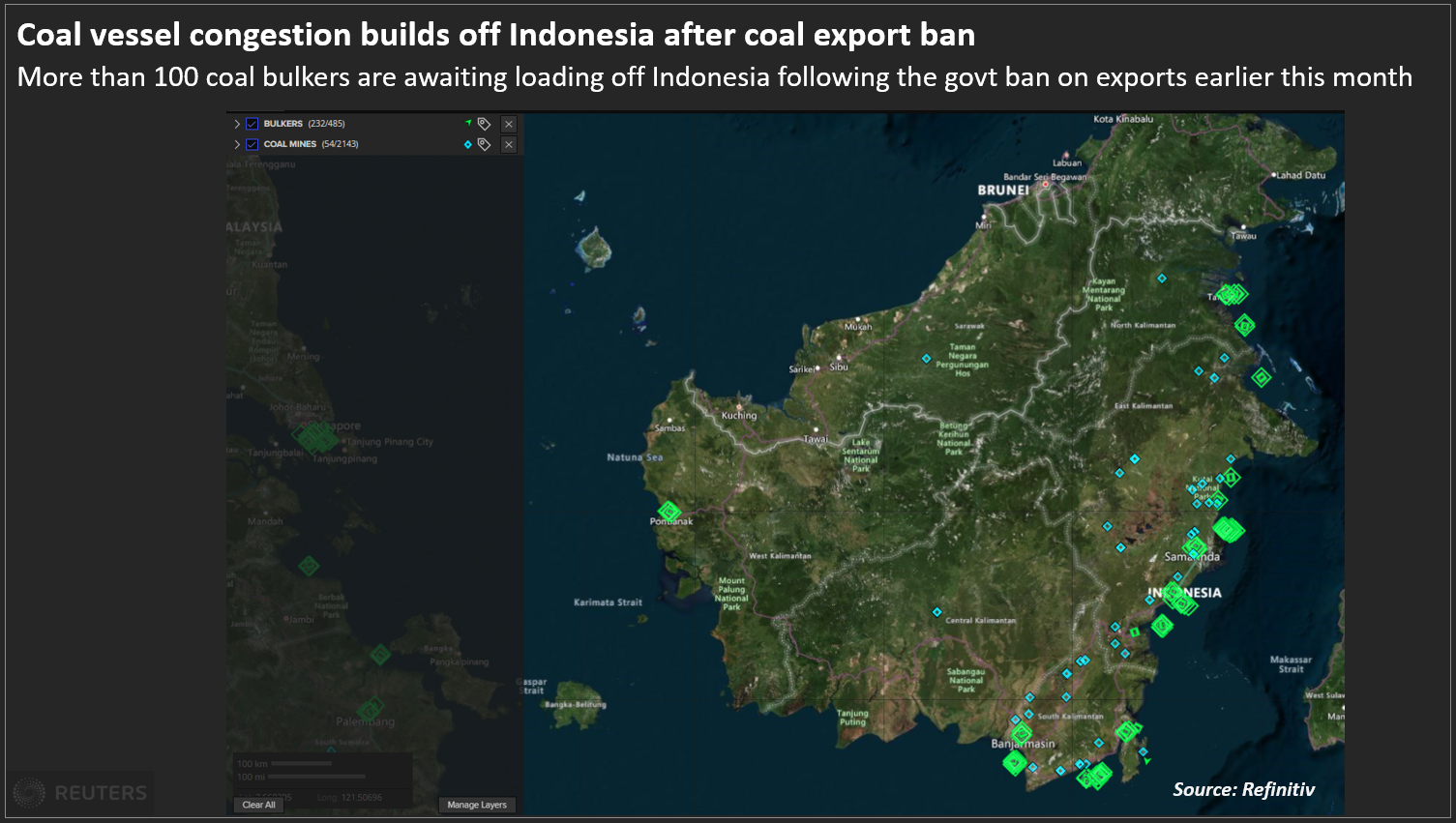 Kemacetan kapal batubara di Indonesia pasca larangan ekspor batubara