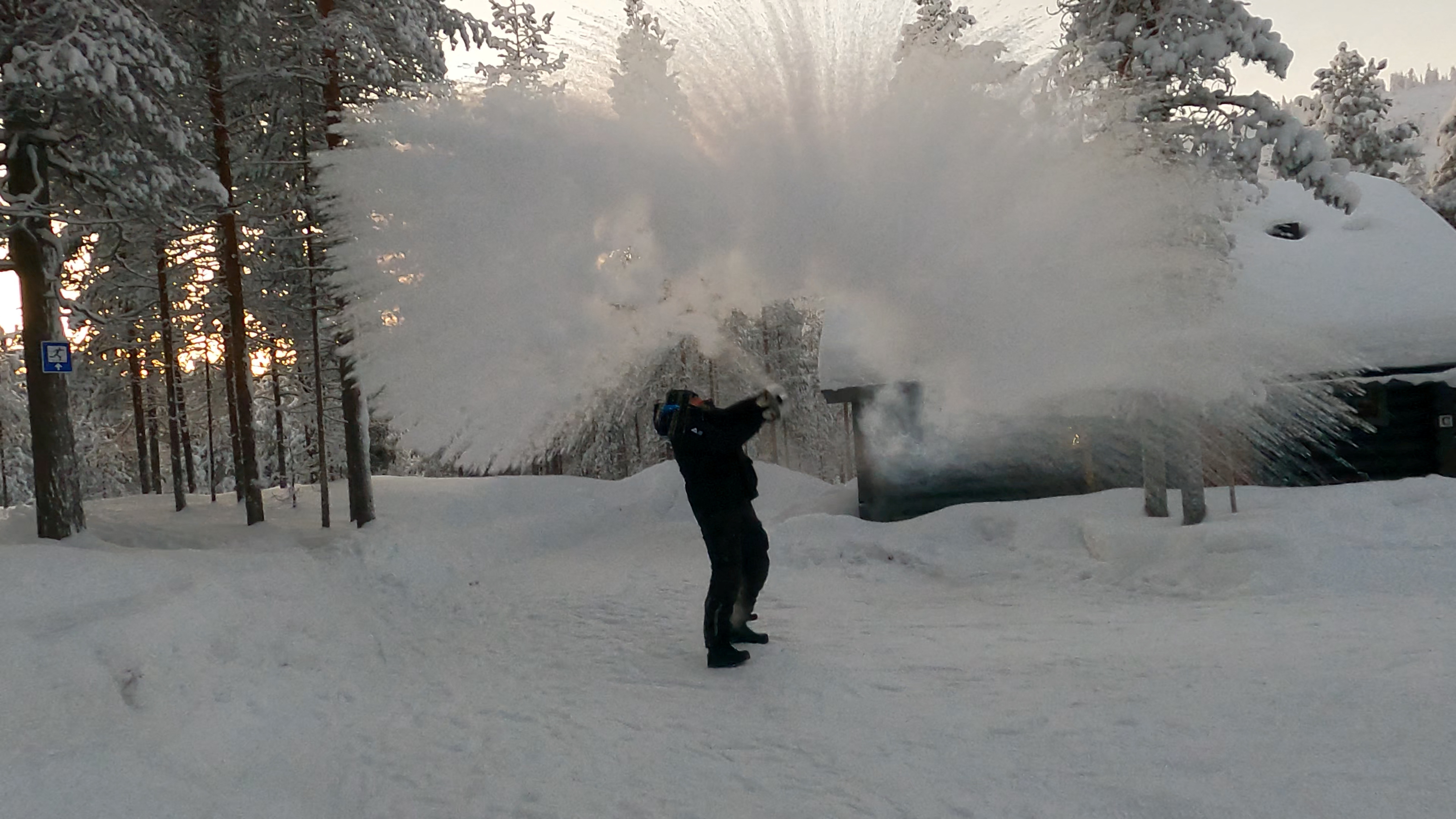 Finland's extreme cold freezes even boiling water thrown in the