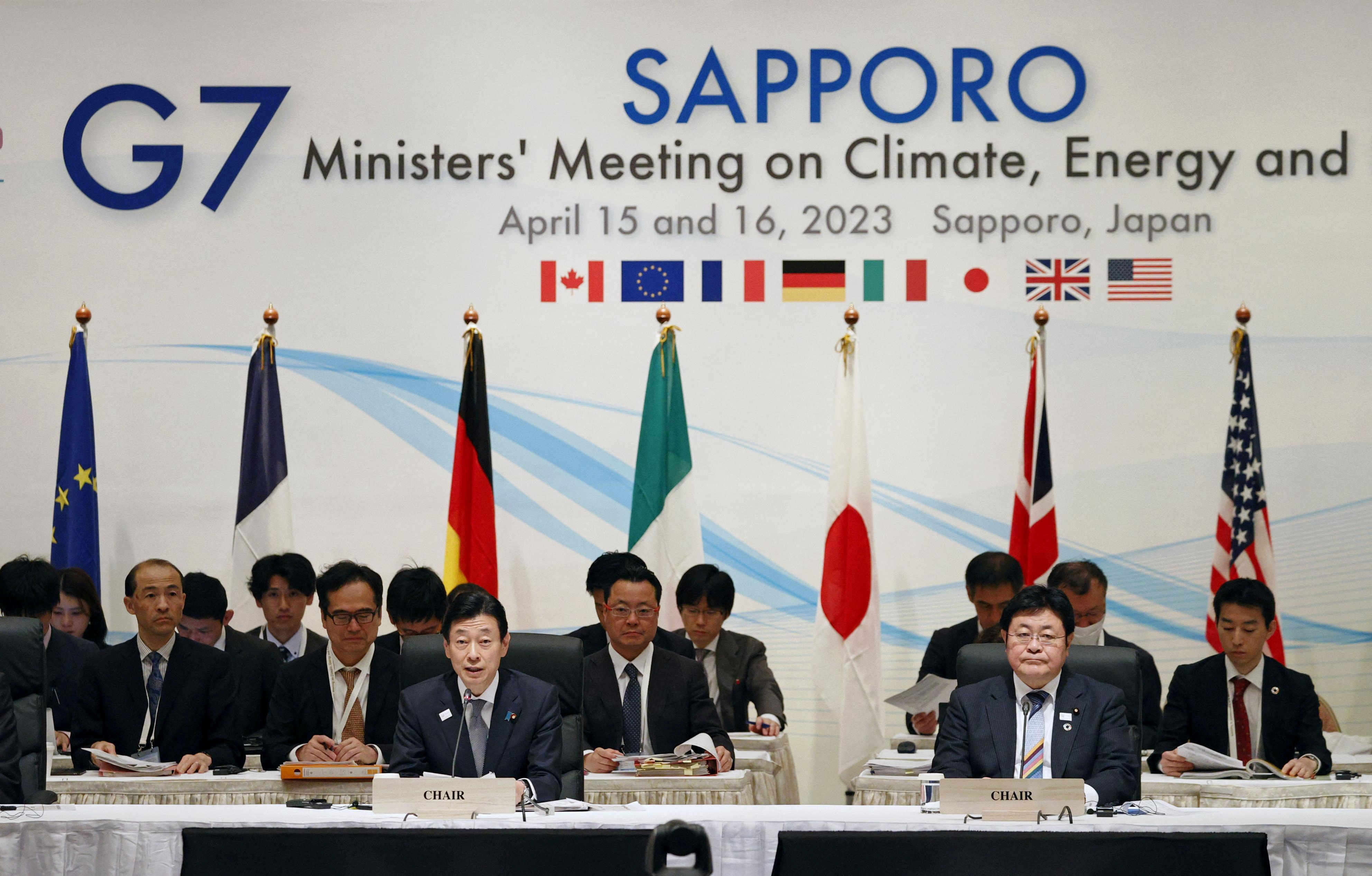 Delegates attend the opening session of G7 Ministers’ Meeting on Climate, Energy and Environment in Sapporo, Japan