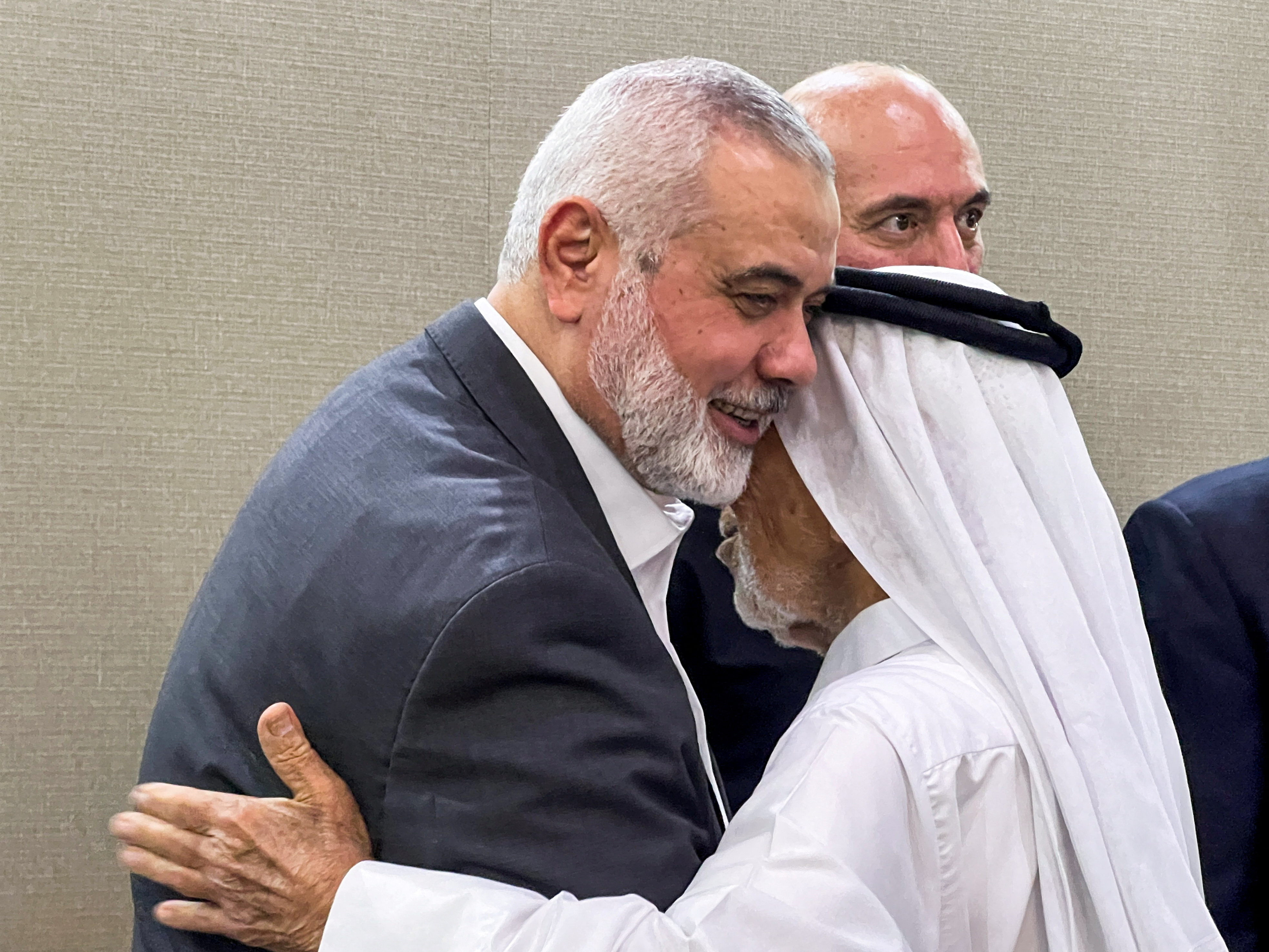 Hamas top leader meets people offering condolences after the killing of three of his sons, in Doha