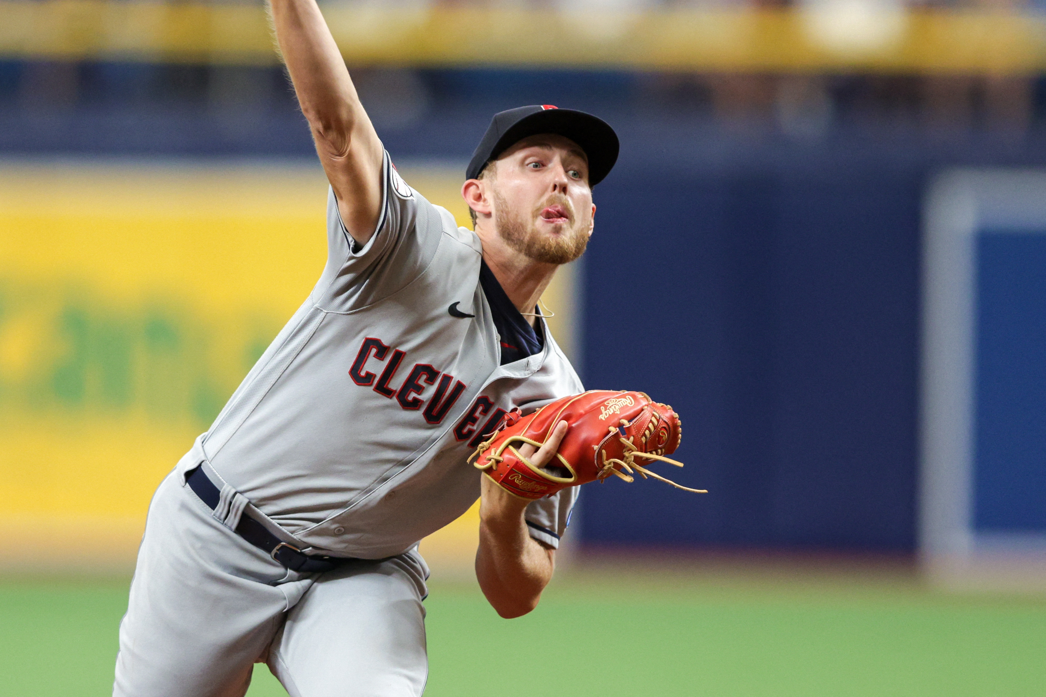 Tanner Bibee of the Cleveland Guardians throws against the Tampa