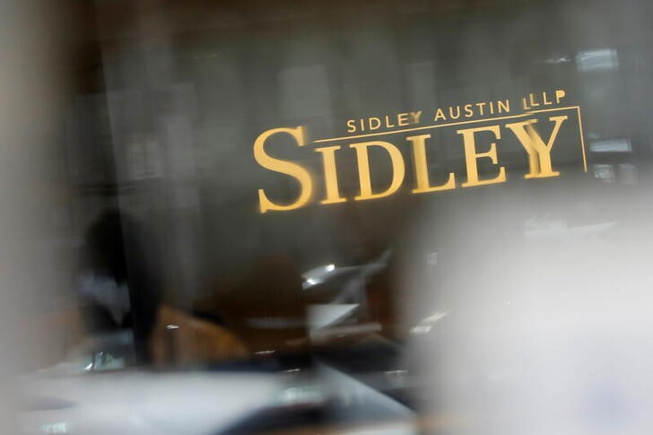Signage is seen outside of the law firm Sidley Austin at their legal offices in Washington, D.C.