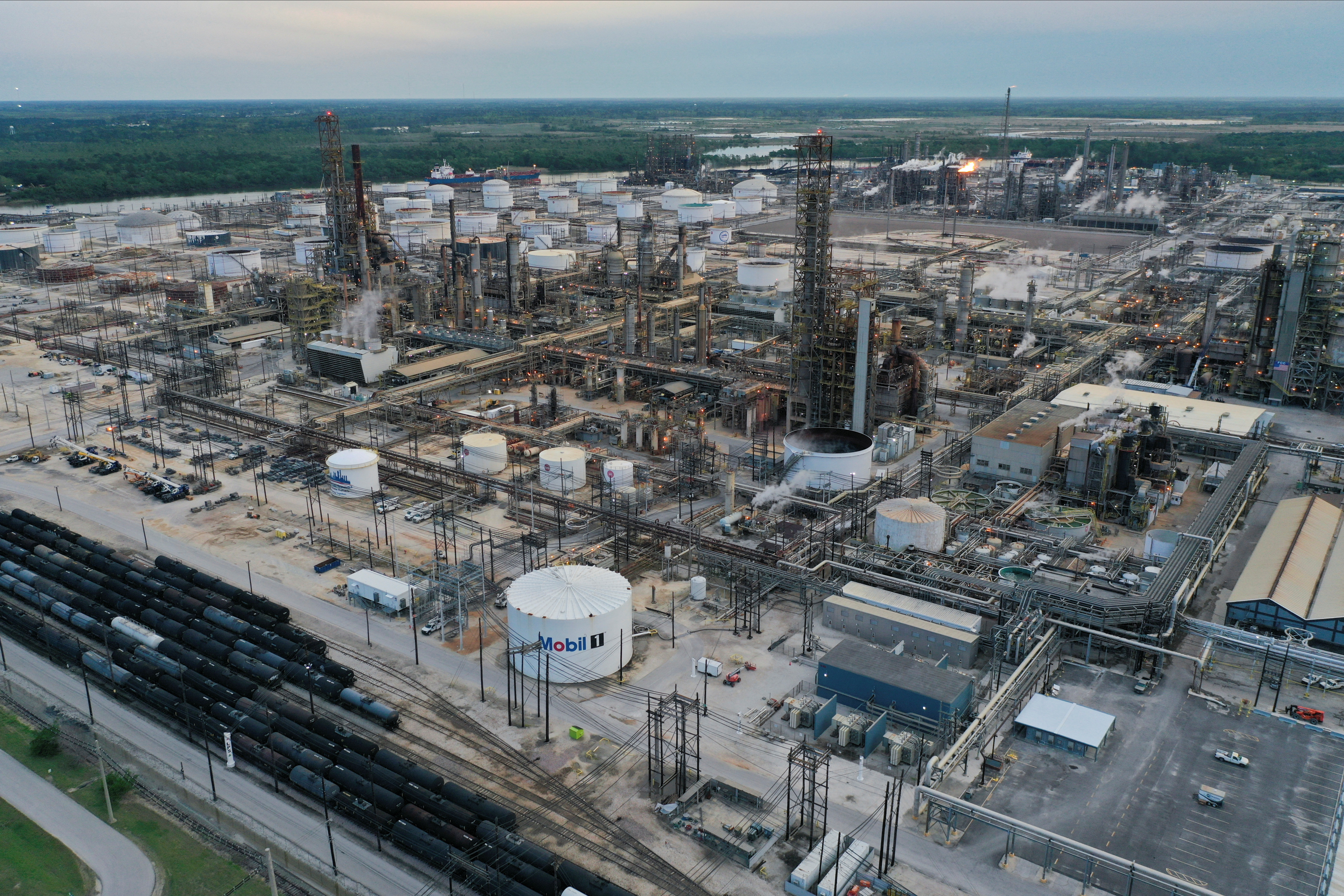 An aerial view of Exxon Mobil’s Beaumont oil refinery, in Beaumont, Texas